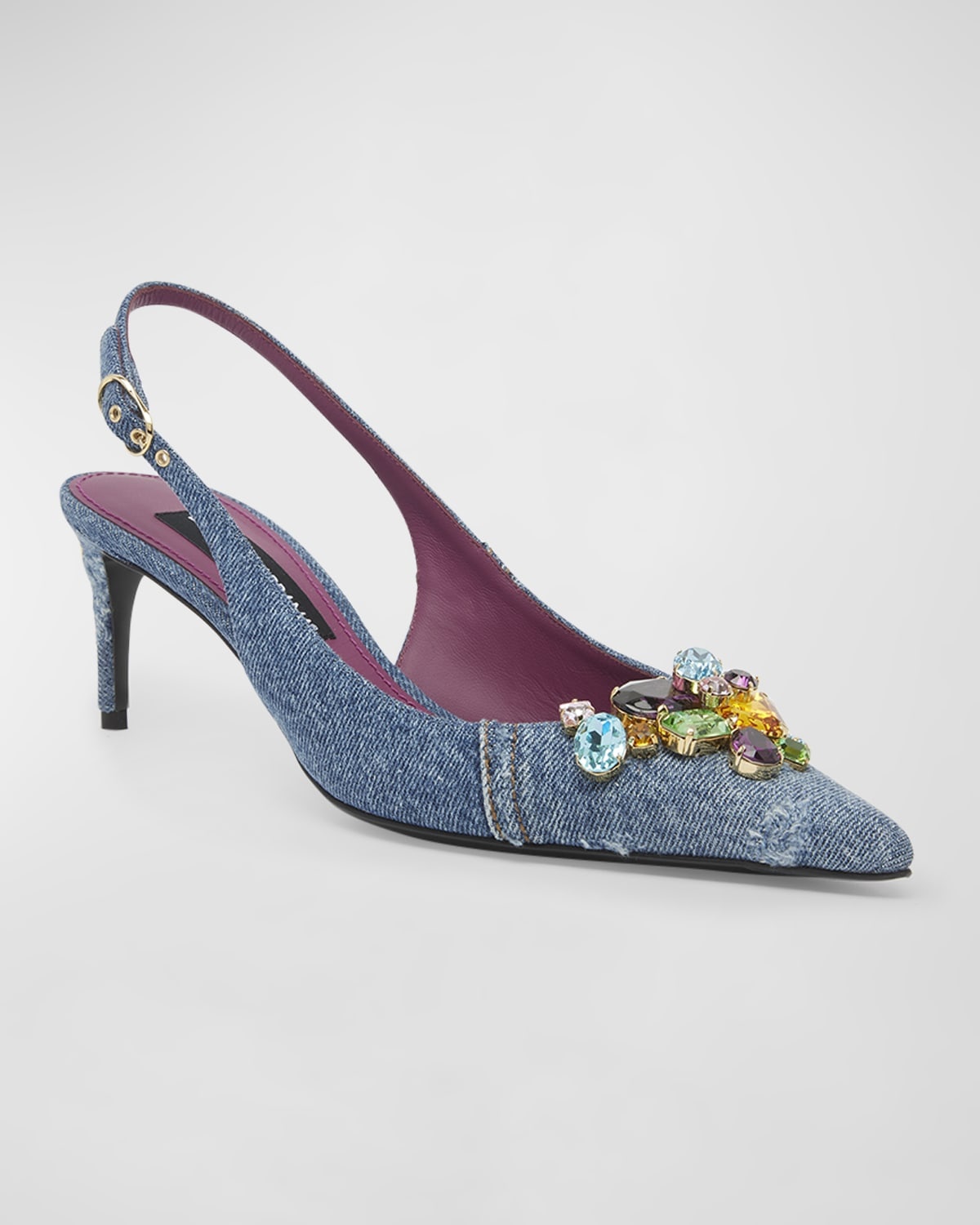 Denim Crystal Slingback Pumps - 4