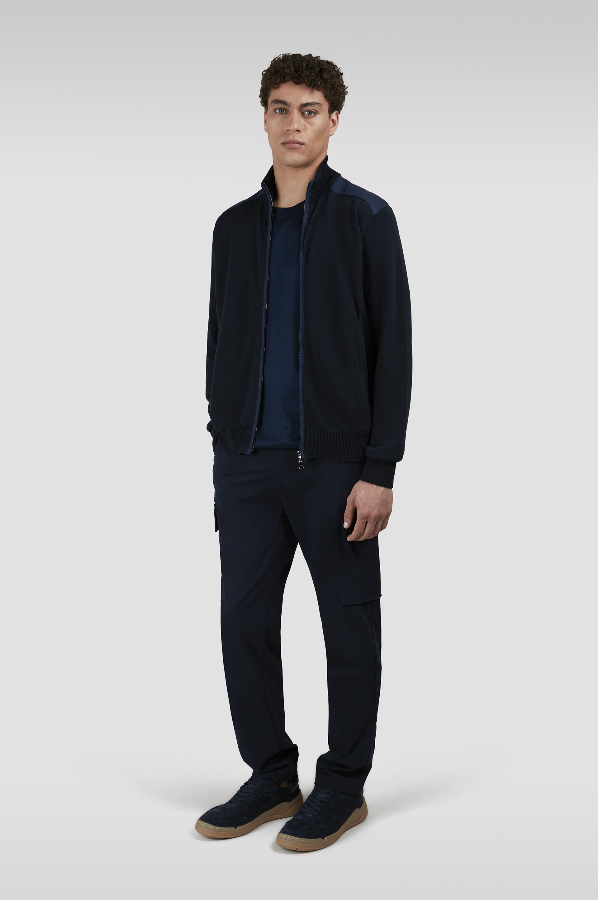 ZIP-UP CARDIGAN IN FRESH COTTON WITH LINEN DETAILS - 2