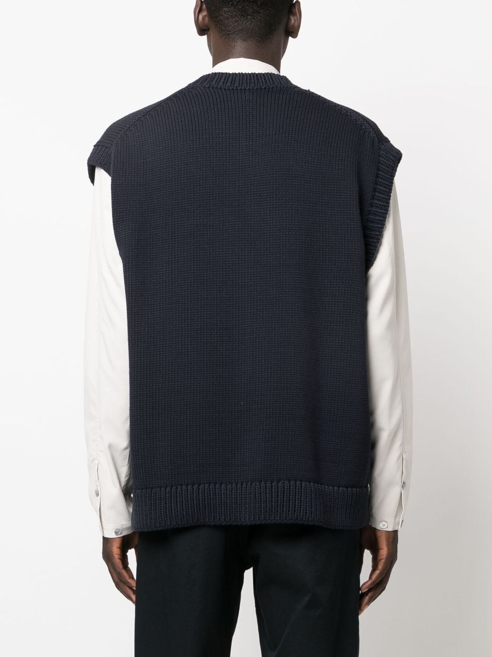 V-neck cotton-blend knitted vest - 4