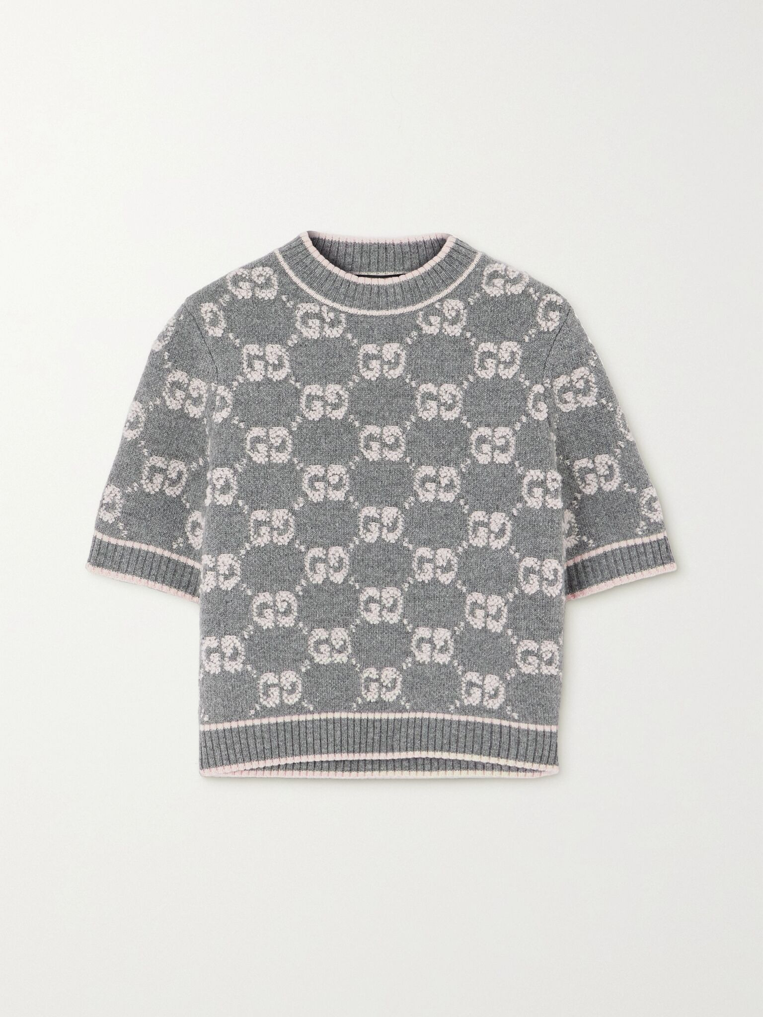 Jacquard-knit wool-bouclé sweater Gray - 1