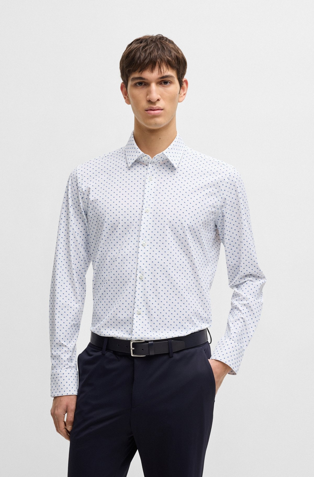 SLIM-FIT SHIRT IN GEOMETRIC-PRINT PERFORMANCE-STRETCH JERSEY - 2