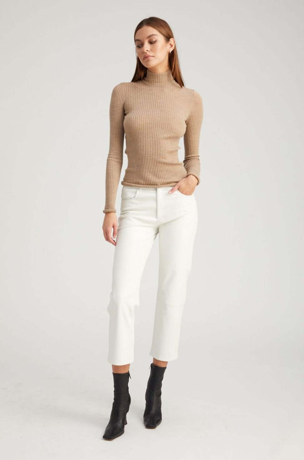 WHITE LEATHER 5 POCKET STRAIGHT LEG PANTS - 2