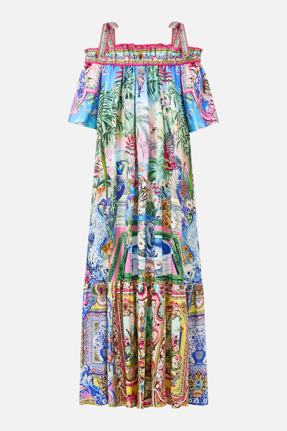 LONG OFF SHOULDER FRILL DRESS WITH STRAPS - 7