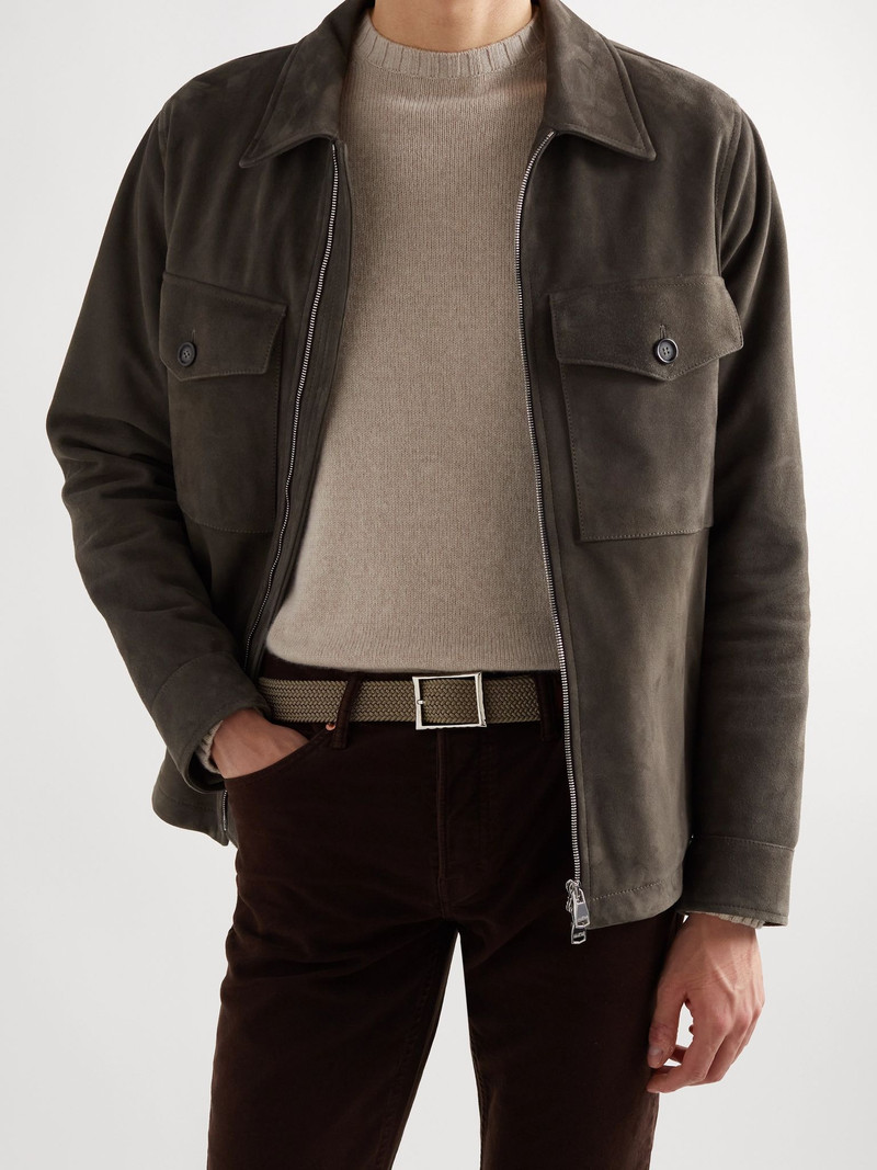 Berluti 3.5cm Leather-Trimmed Woven Elastic Belt Beige outlook