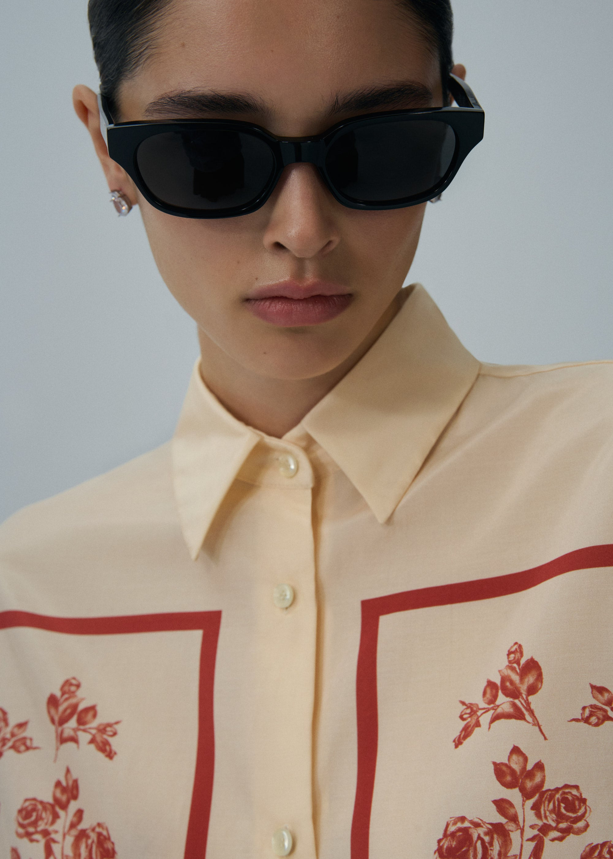 Silk scarf floral print shirt in beige print - 5