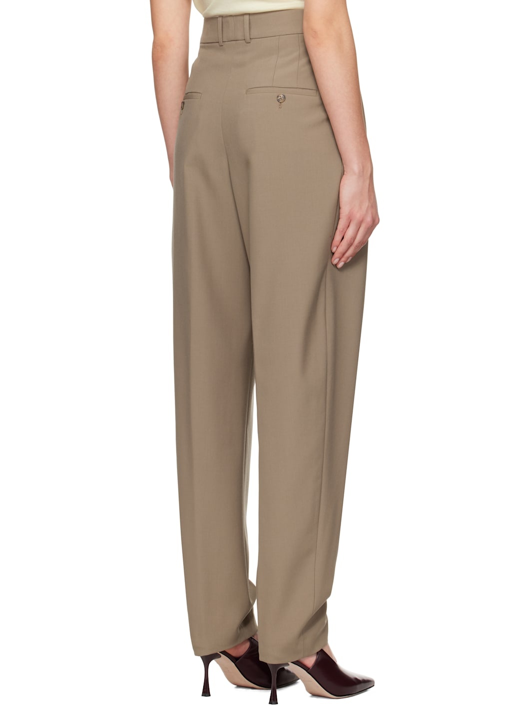 Taupe Round-Leg Tailored Trousers - 3