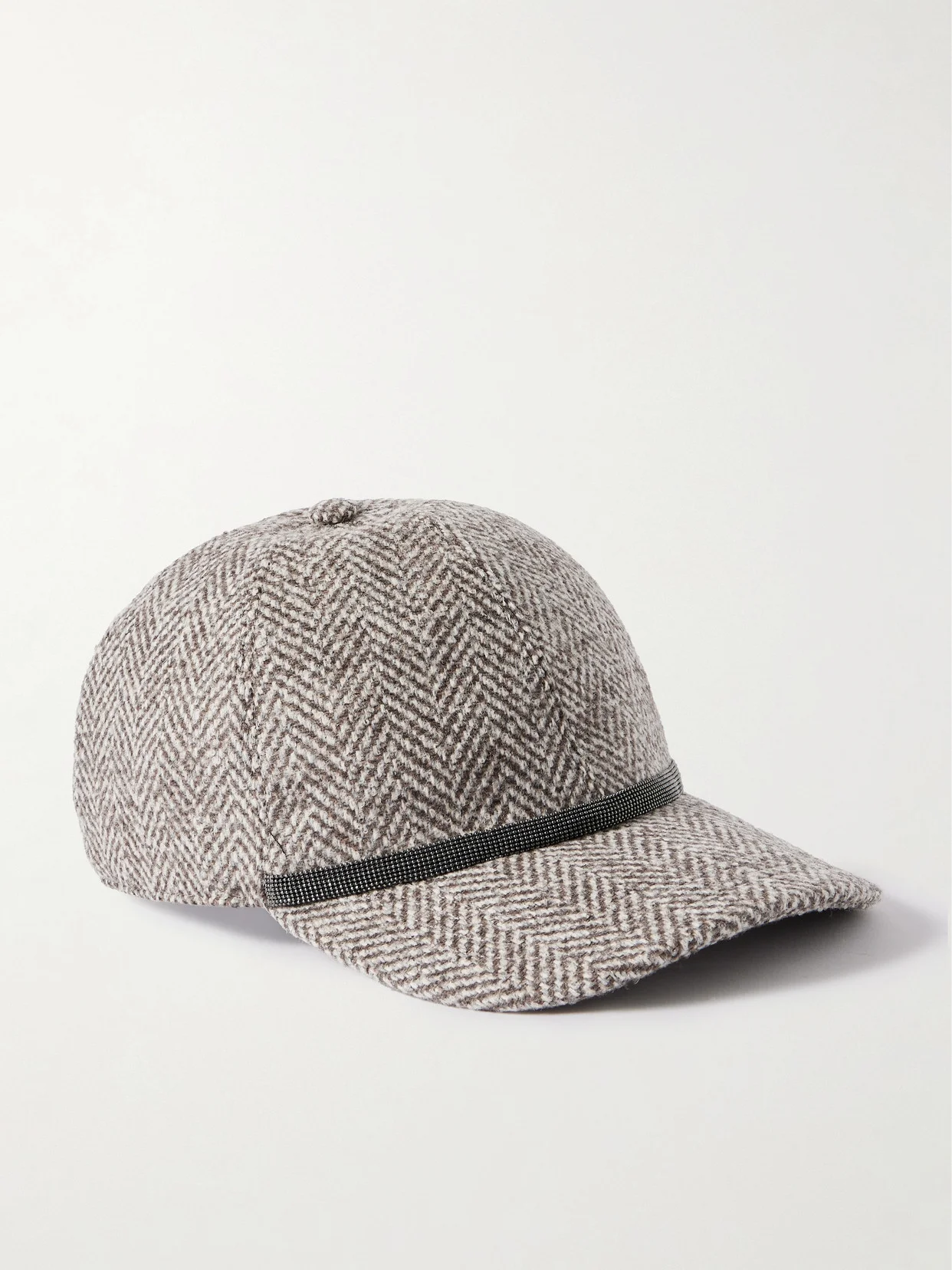 Bead-embellished Herringbone Wool-blend Tweed Cap - 1