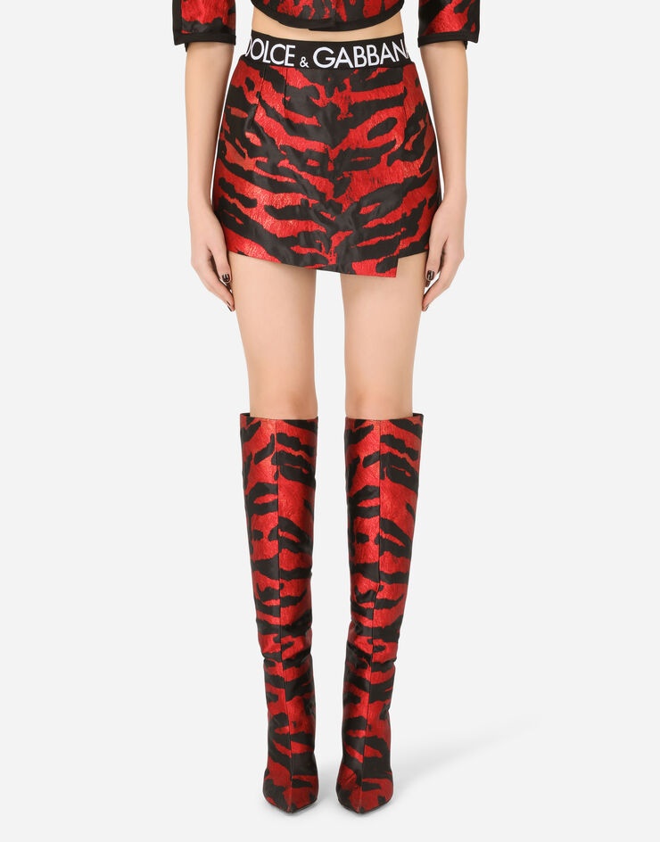 Tiger-design wrap skirt in lamé jacquard - 2