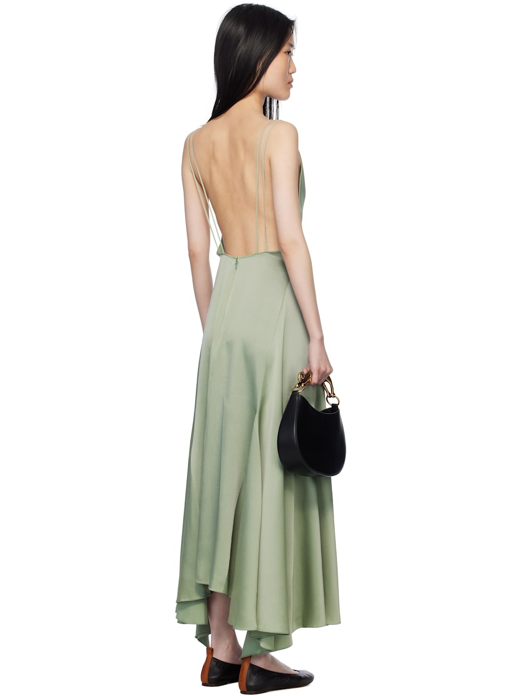 Green Silk Bowling Midi Dress - 3