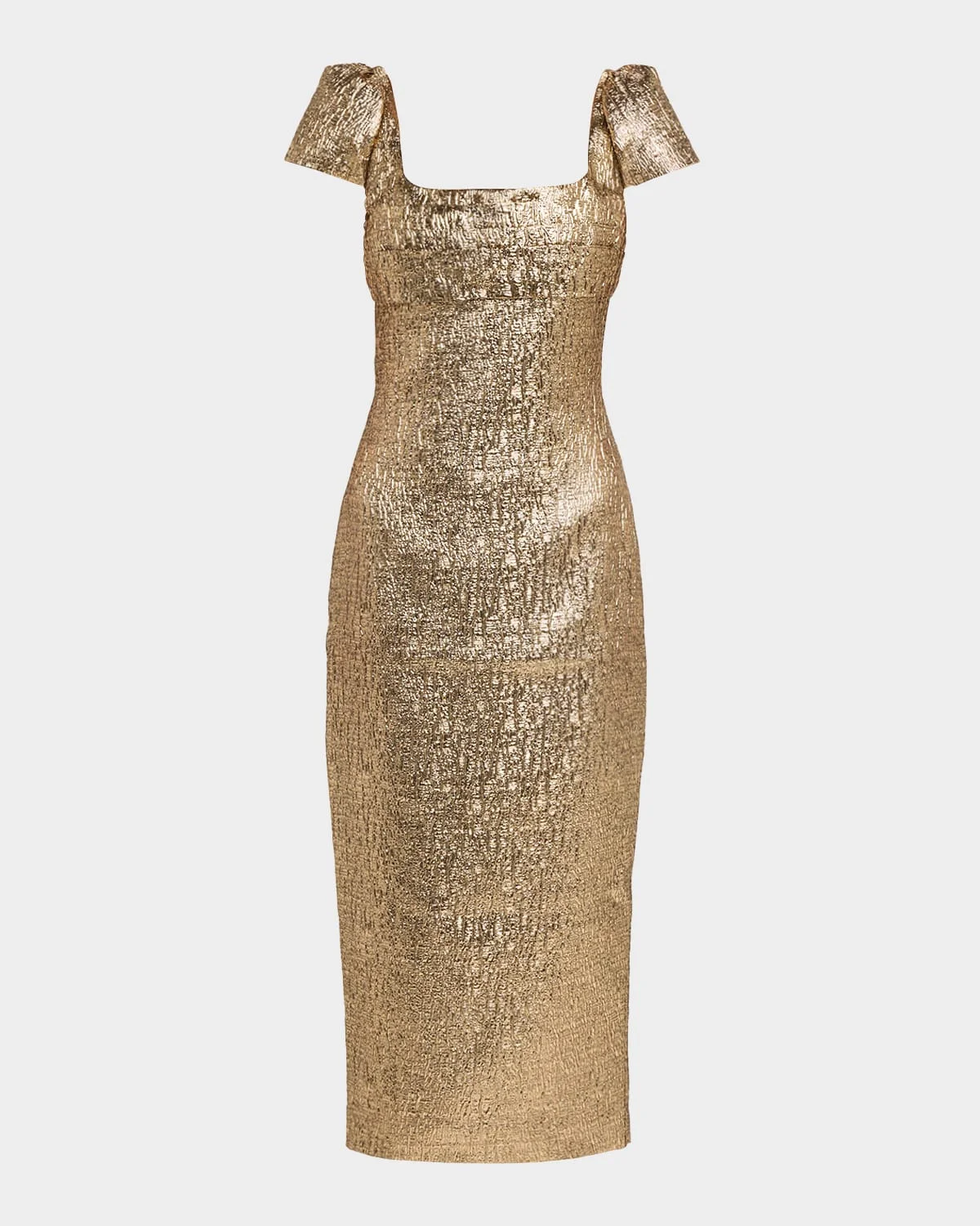Pleated Drape Metallic Midi Dress - 1