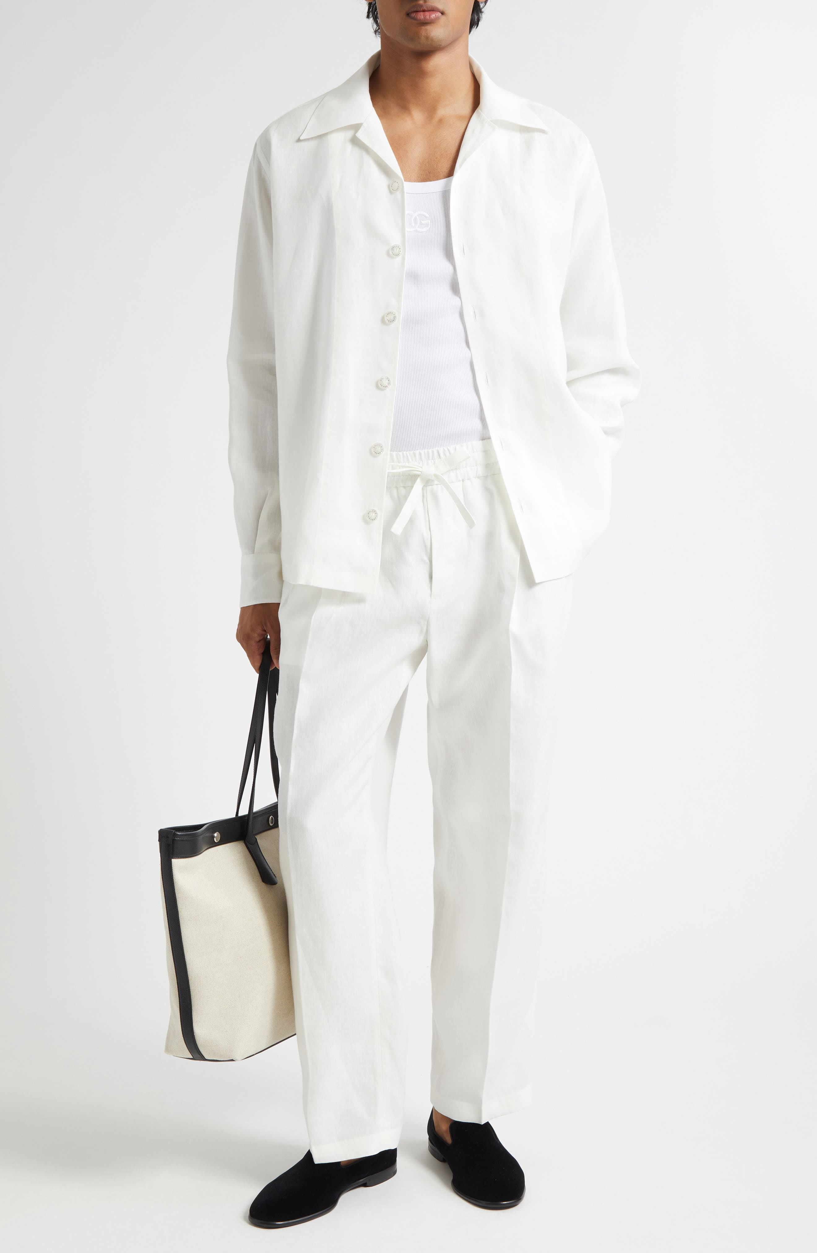 Dolce&Gabbana Long Sleeve Linen Camp Shirt in W0111 Bianco at Nordstrom - 2