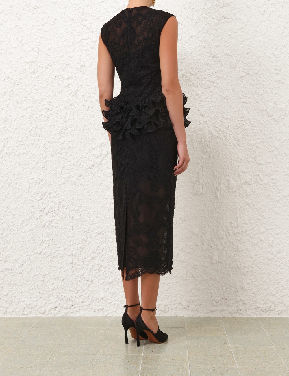 CRUSH LACE FRILL MIDI DRESS - 4