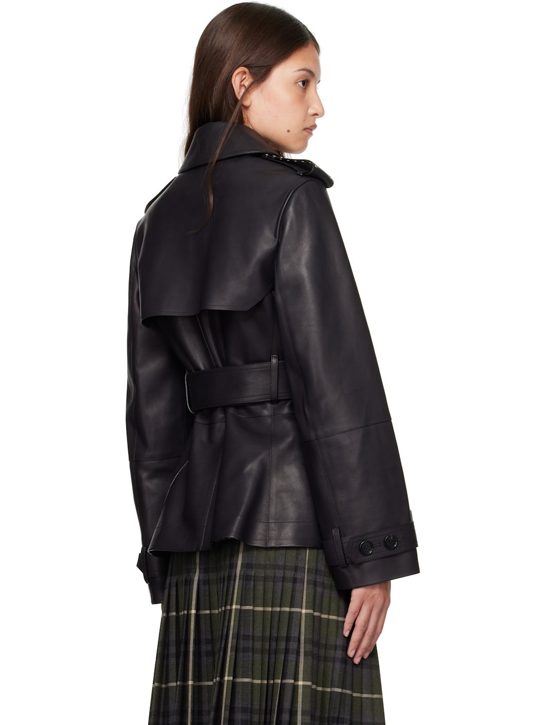 Black Trench Leather Jacket - 3