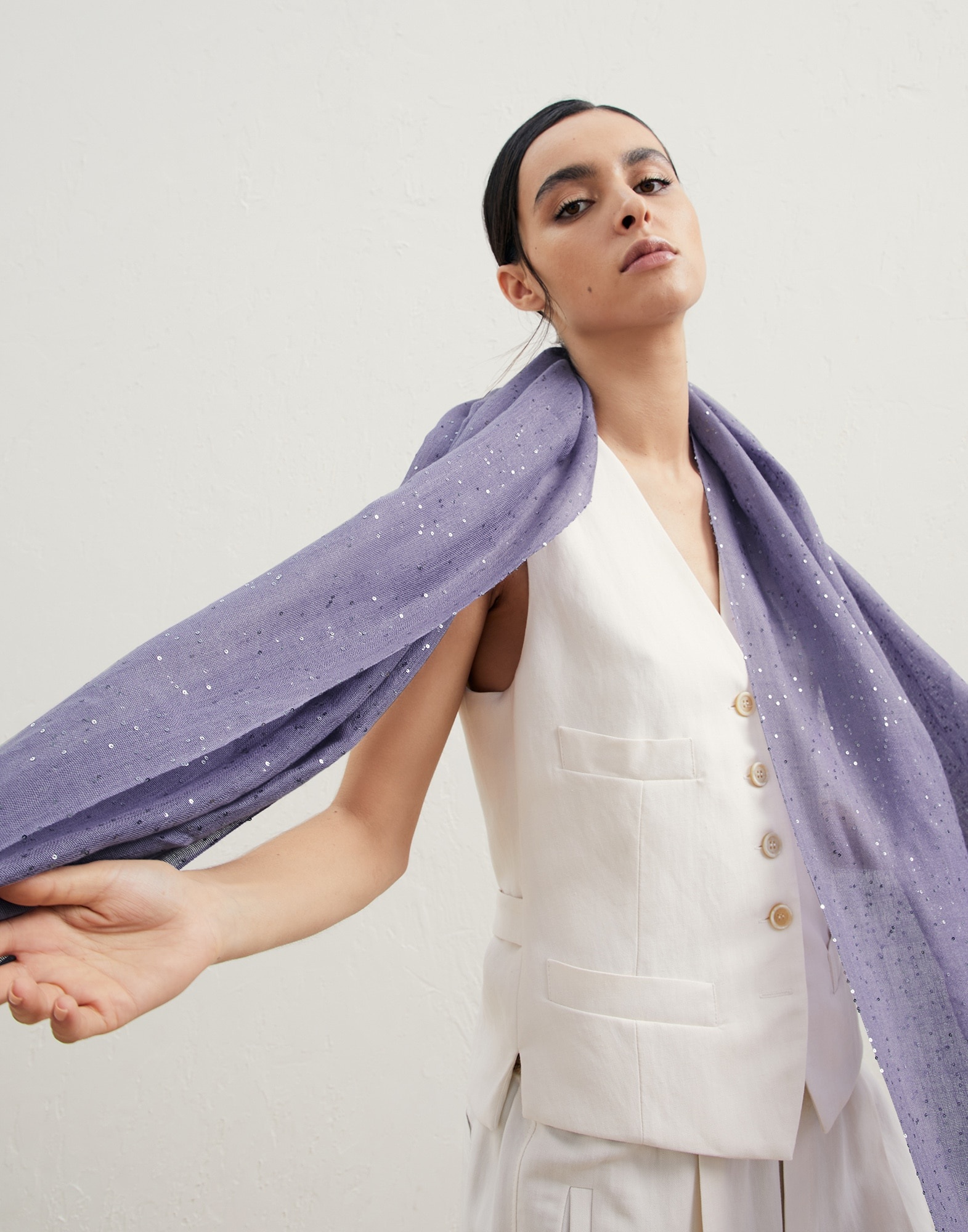 Lightweight cashmere and silk Diamond yarn knit scarf - 4