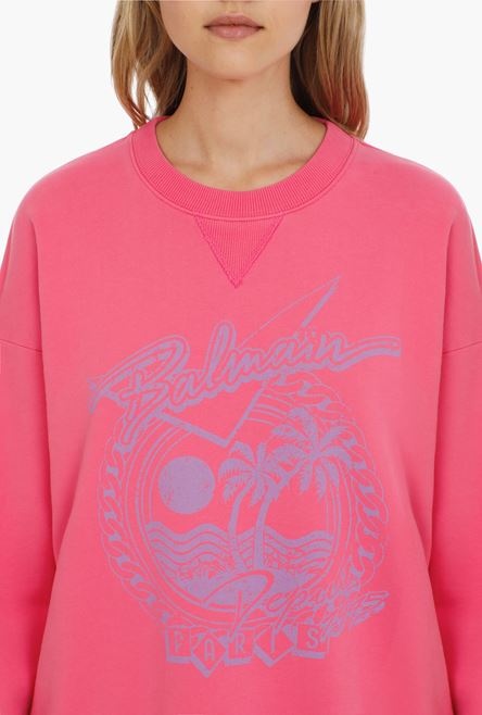 Pink cotton sweatshirt with lilac Balmain logo - 6