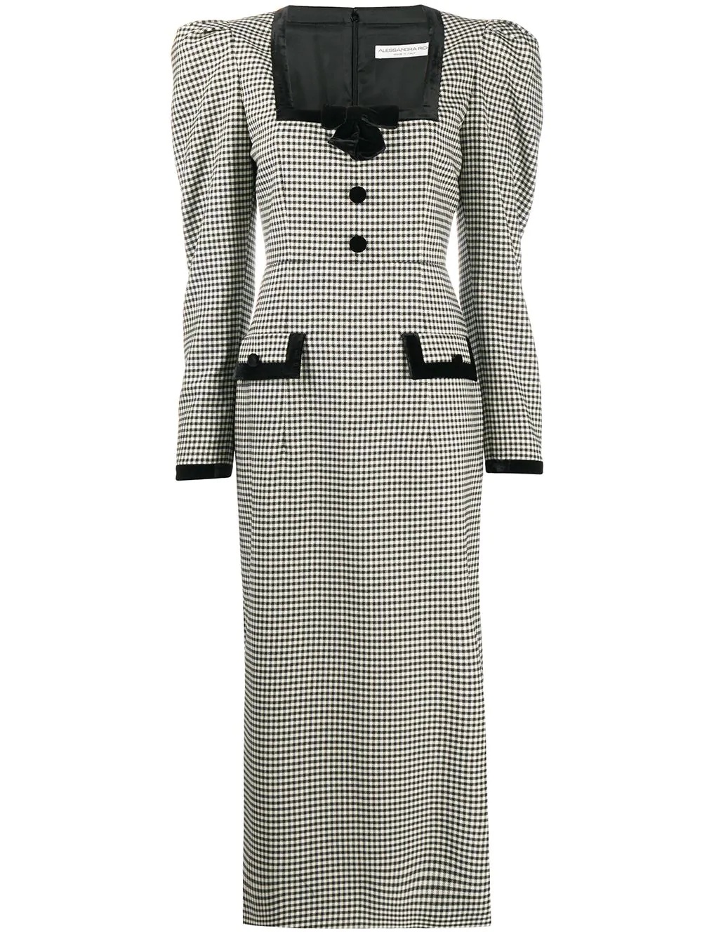 gingham wool puff sleeve dress - 1