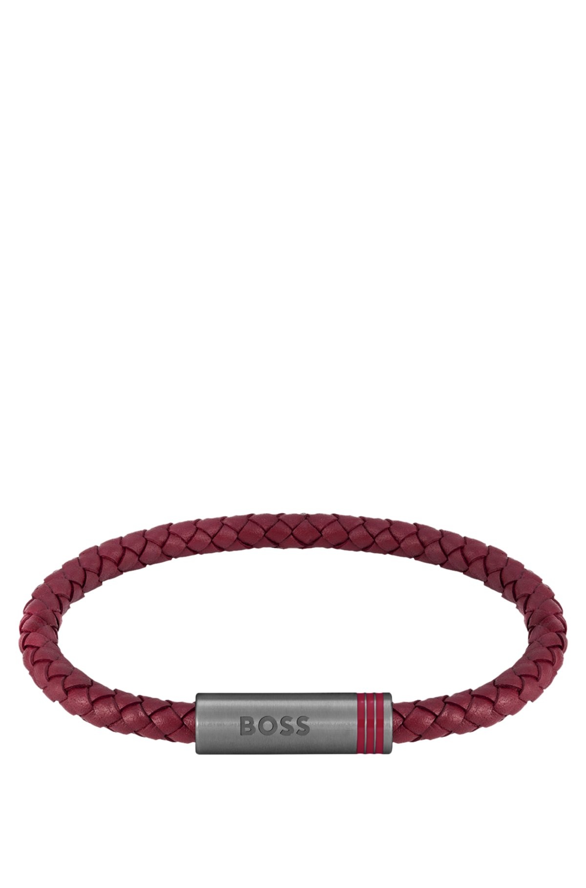 RED BRAIDED-LEATHER CUFF WITH MAGNETIC LOGO CLOSURE - 3
