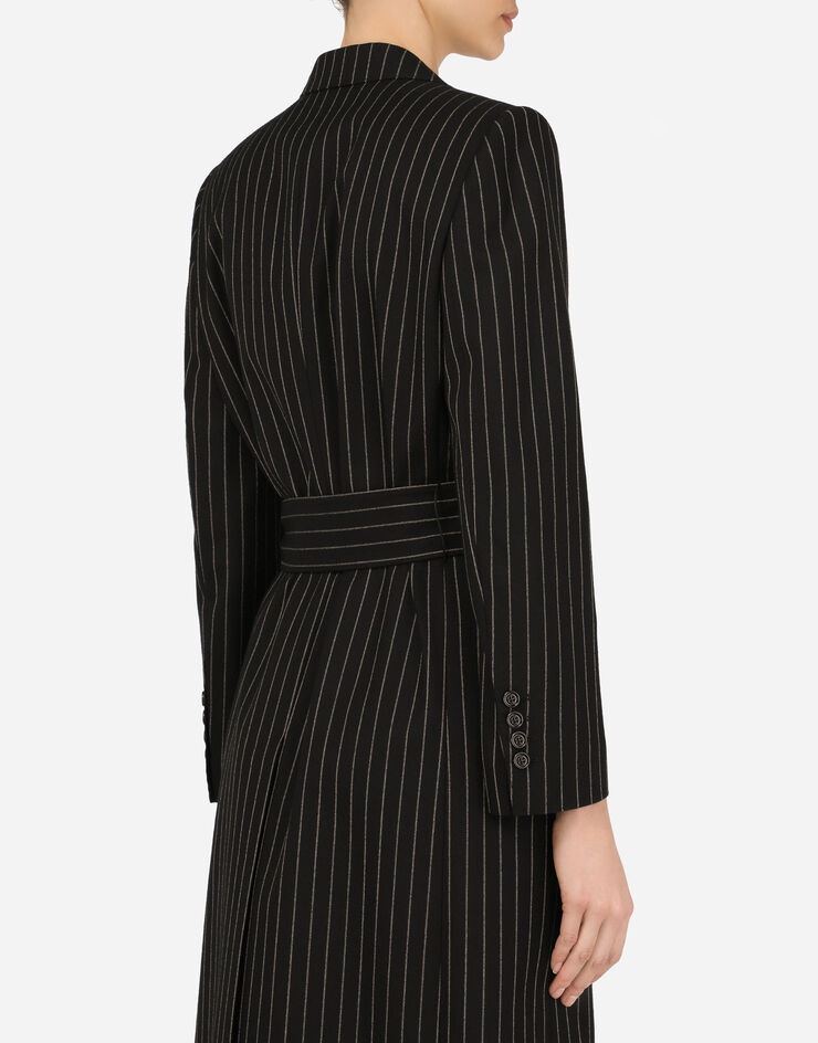 Pinstripe woolen robe coat - 5