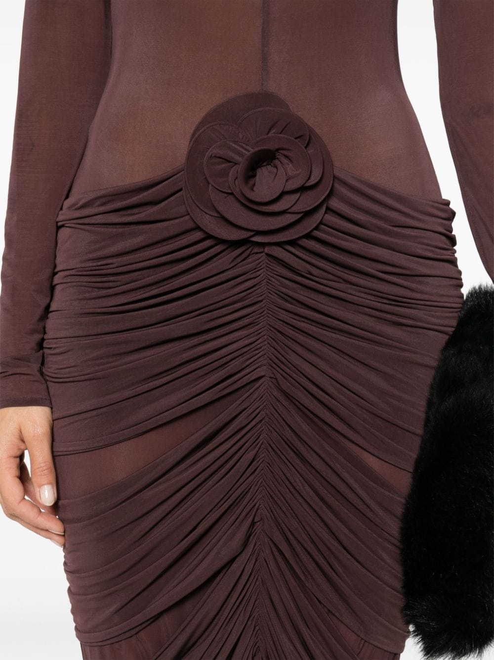 semi-sheer ruched midi dress - 8
