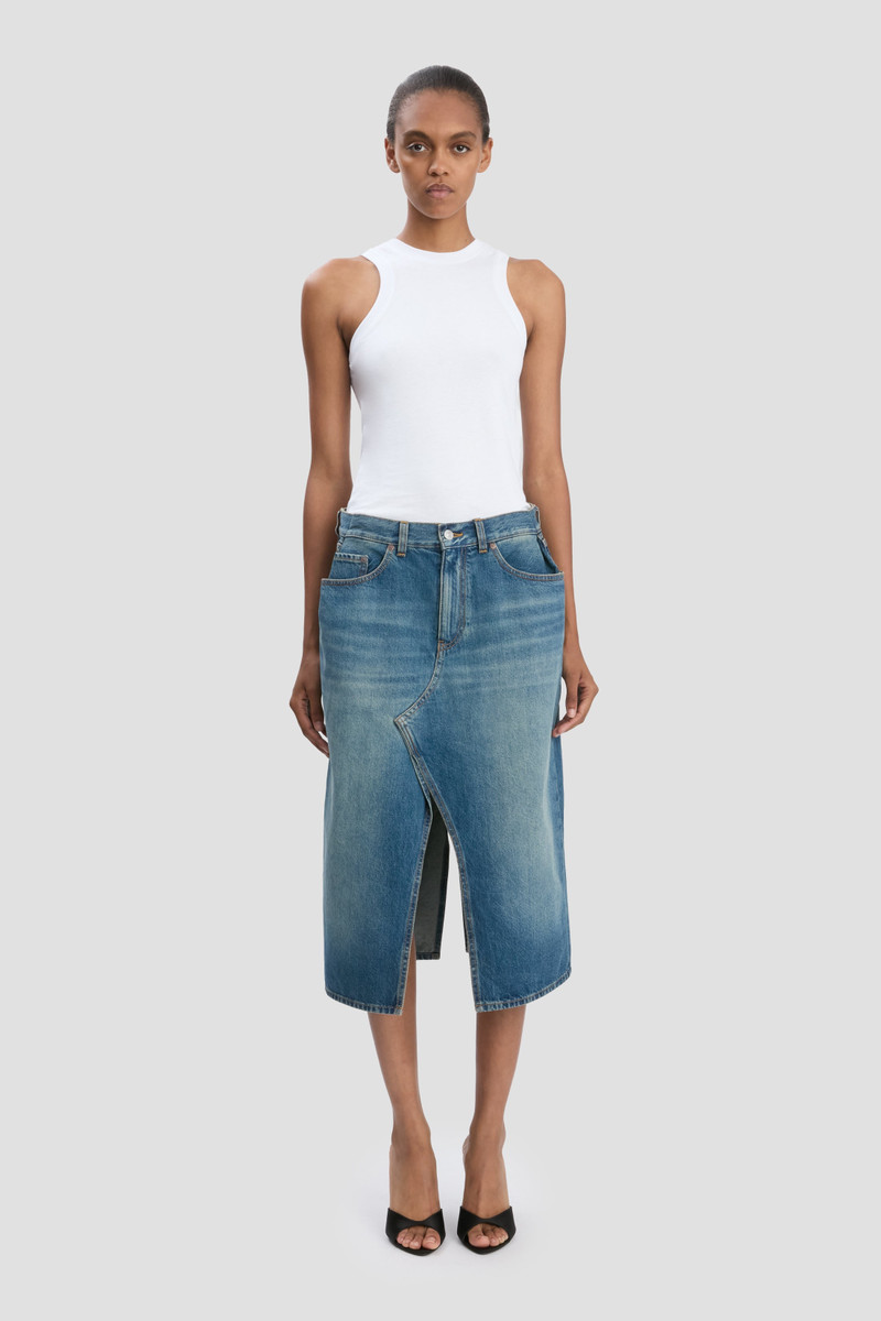 Victoria Beckham Kick Pocket Denim Skirt In Mid Blue Wash outlook