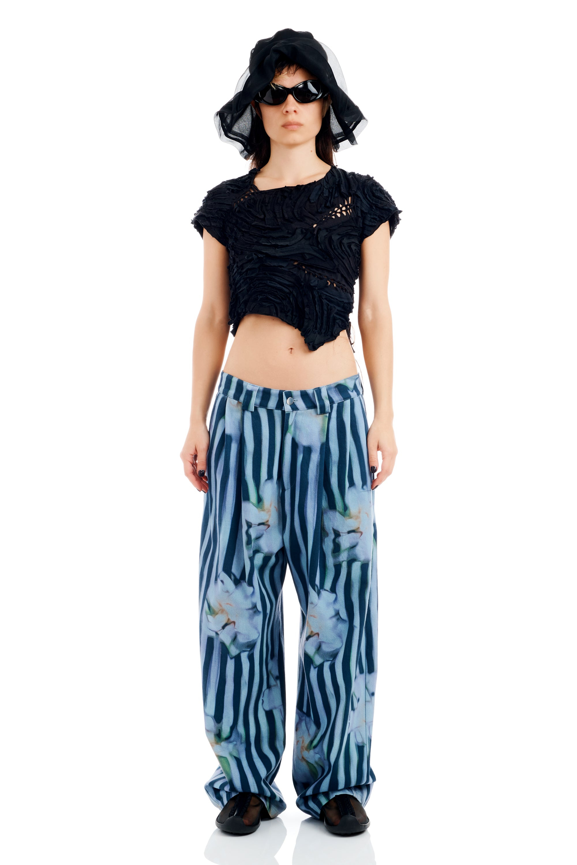 WAVY NAVY FLOWER STRIPE CATCHFLY PANT - 8