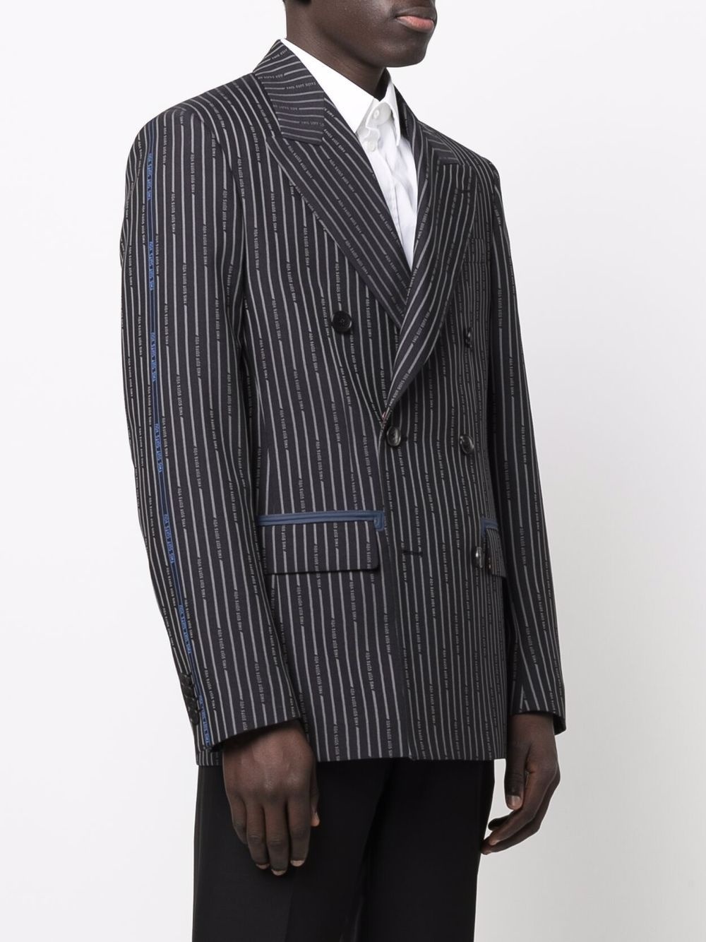 slogan-pinstripe double-breasted jacket - 3