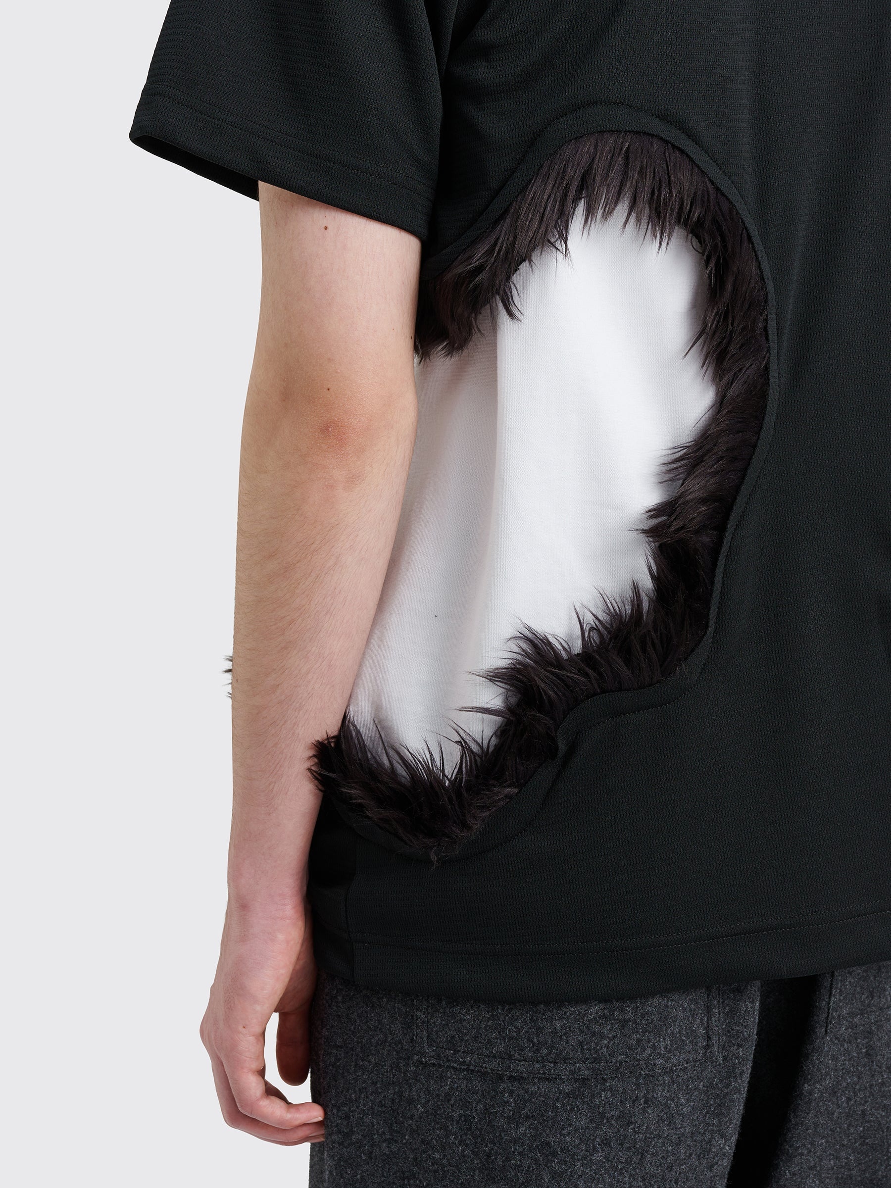 COMME DES GARÇONS HOMME PLUS FAKE FUR CUT-OUT MESH T-SHIRT BLACK - 7