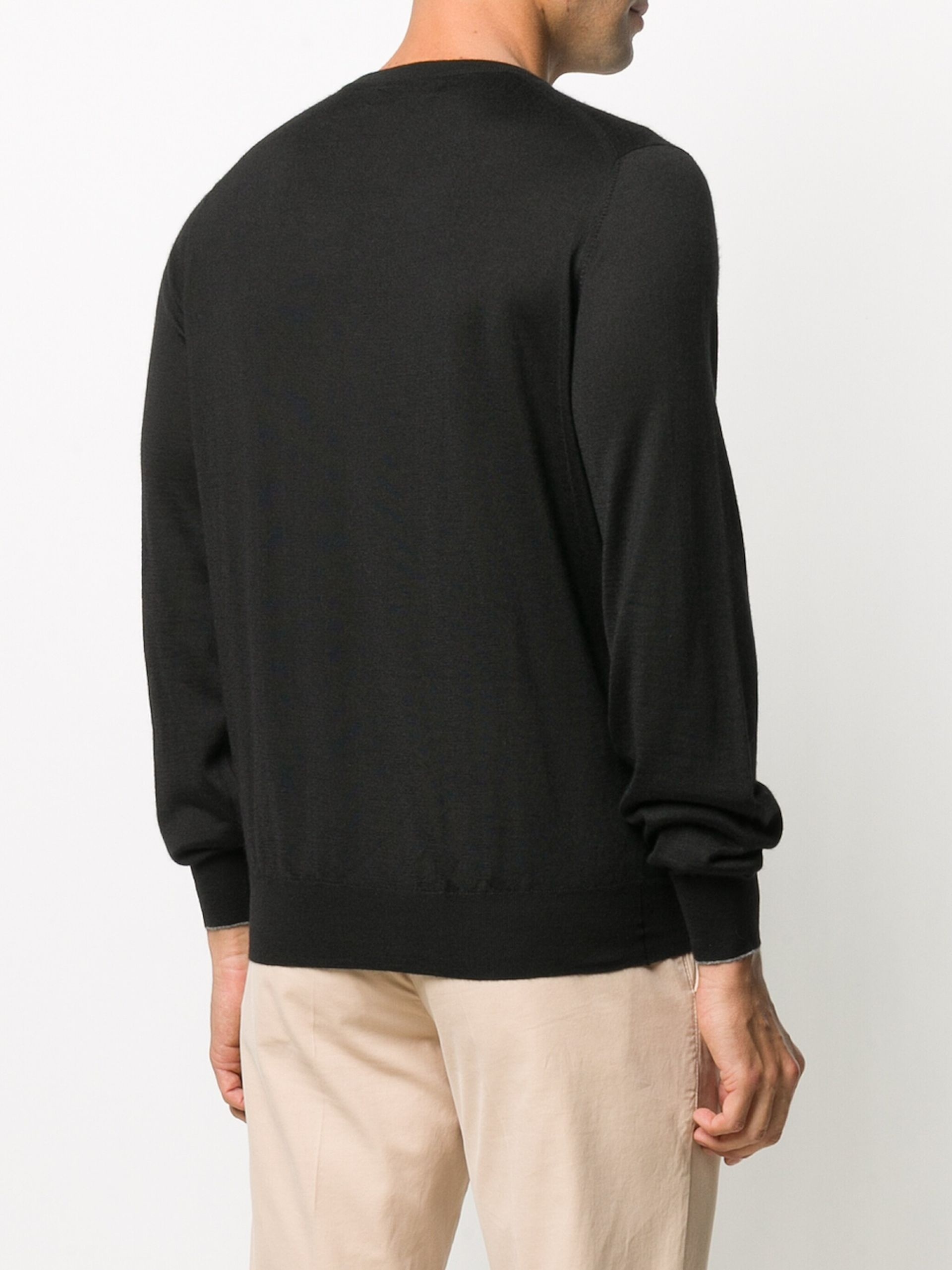 Black Crew-Neck Cashmere-Silk Sweater - 4