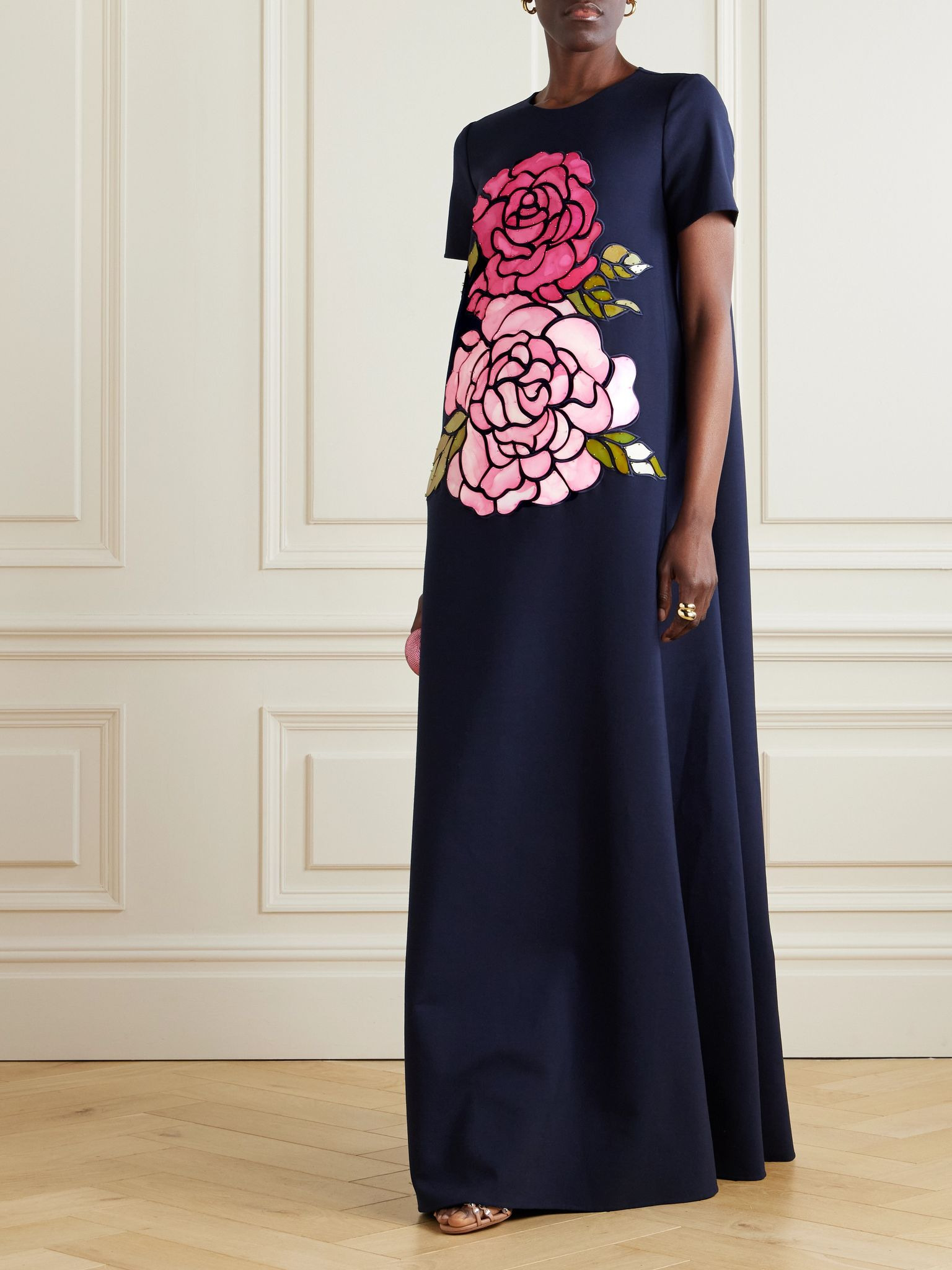 Appliquéd wool-blend gown Navy - 2