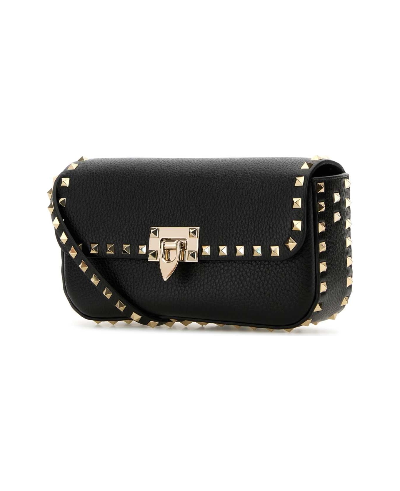 Black Leather Rockstud Crossbody Bag - 2