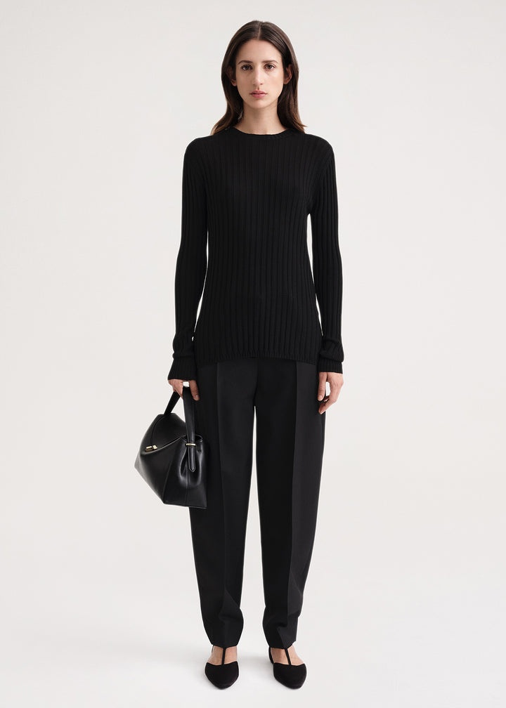 Round neck ribbed wool knit black - 2