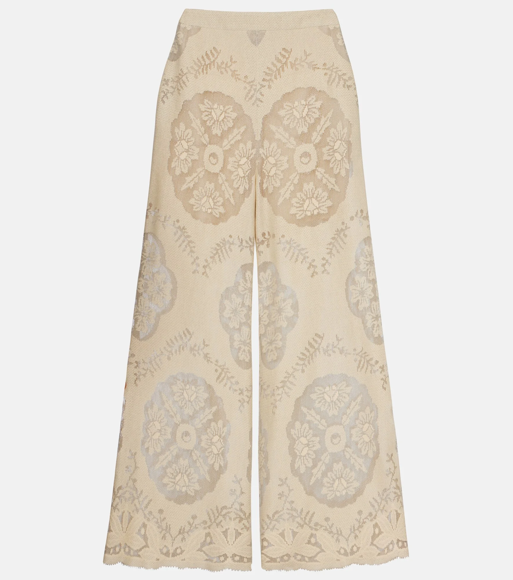 Embroidered cotton-blend wide-leg pants - 1