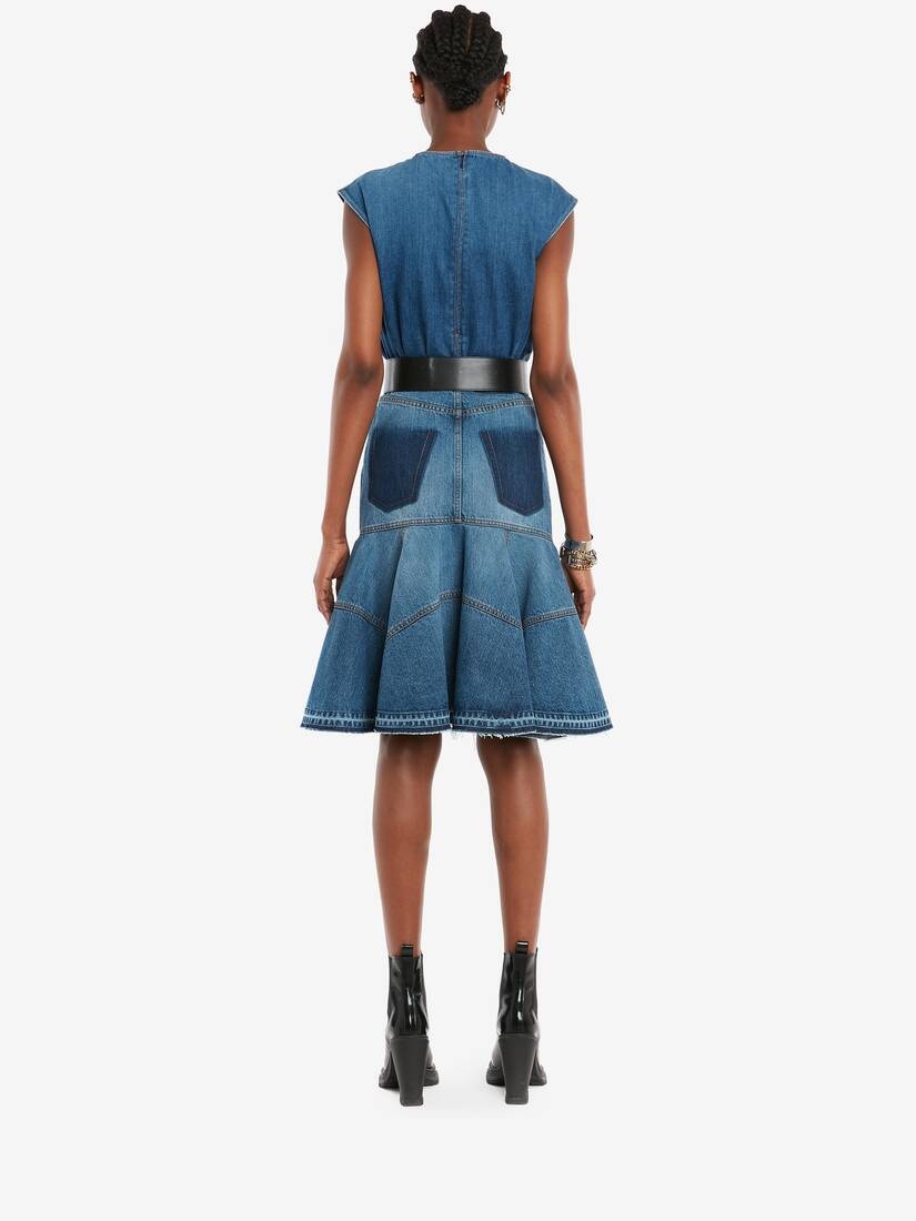 Bustier Denim Top in Washed Blue - 4