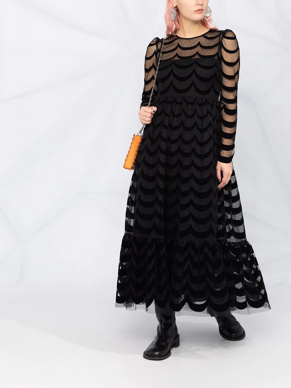 scallop-pattern long dress - 2