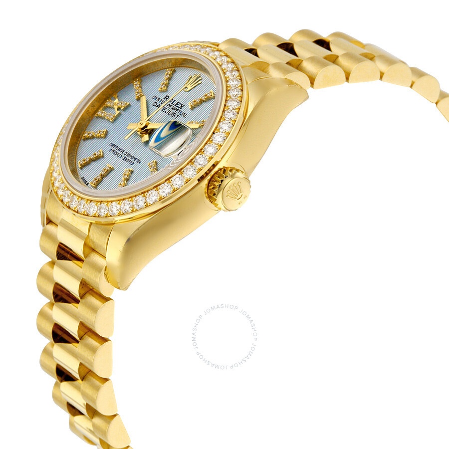 Rolex Lady-Datejust 28 Cornflower Blue Dial 18K Yellow Gold President Automatic Ladies Watch 279138B - 2