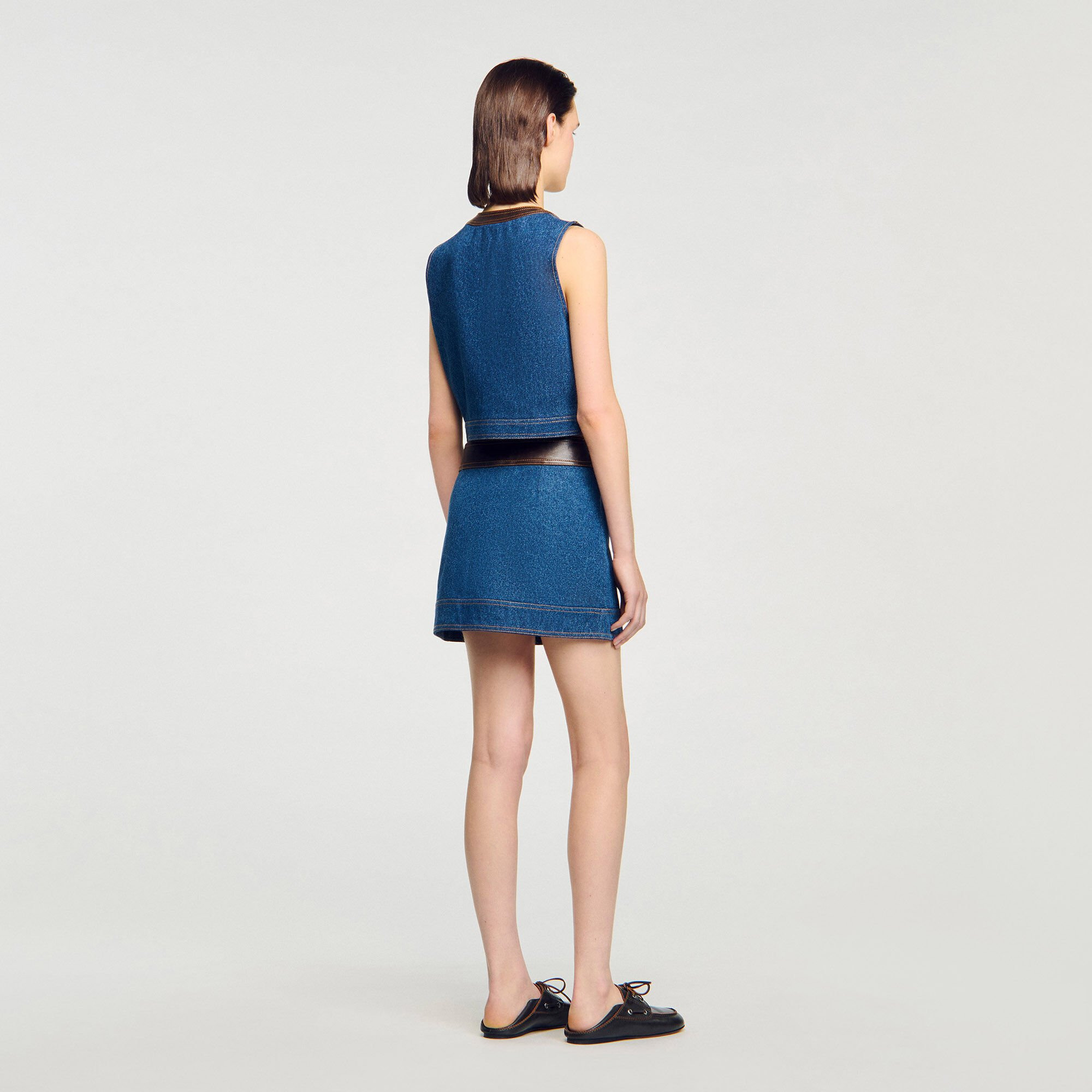 DENIM AND LEATHER TOP - 5