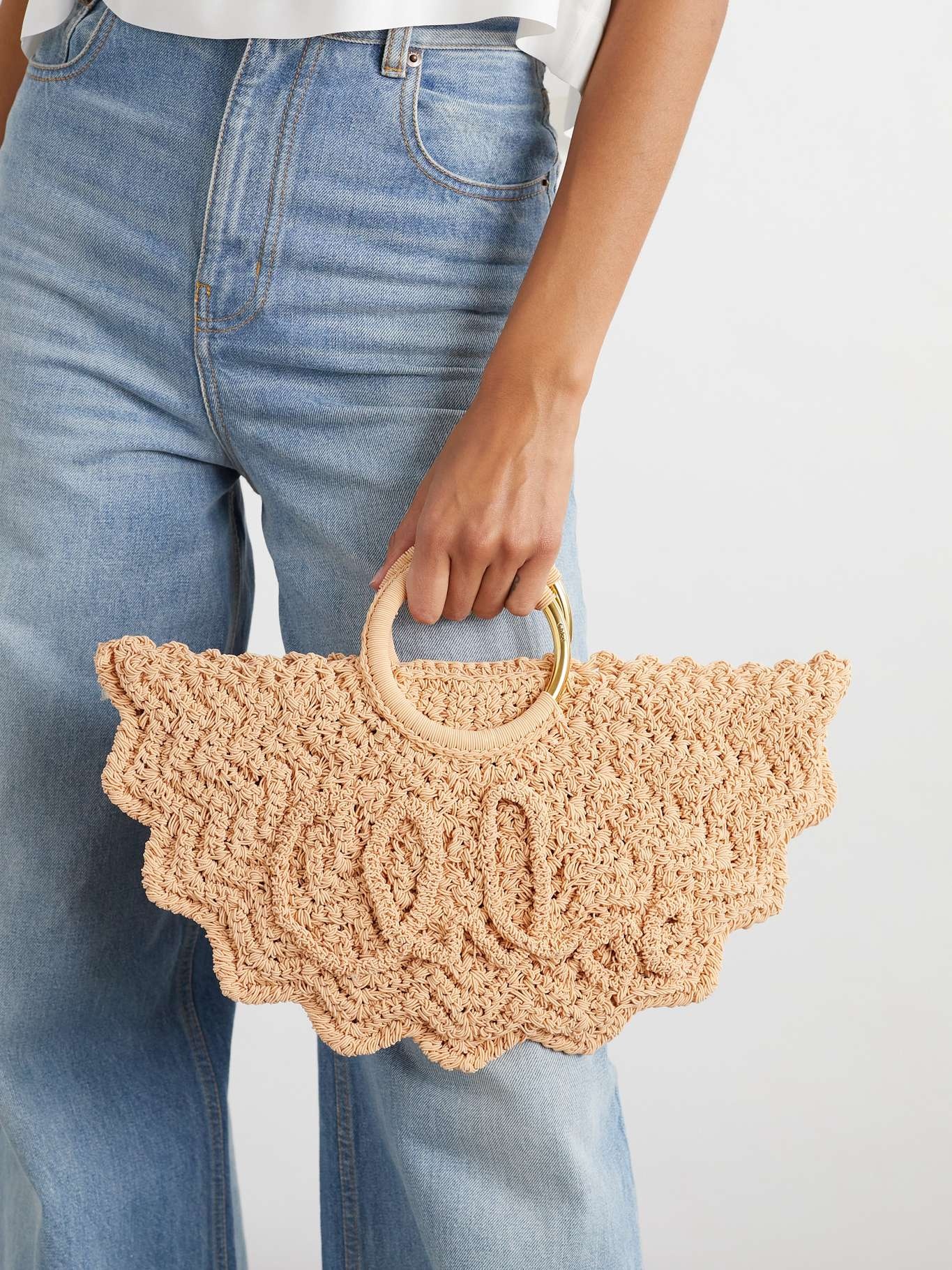 Bracelet Paravent embroidered faux raffia tote Peach - 2