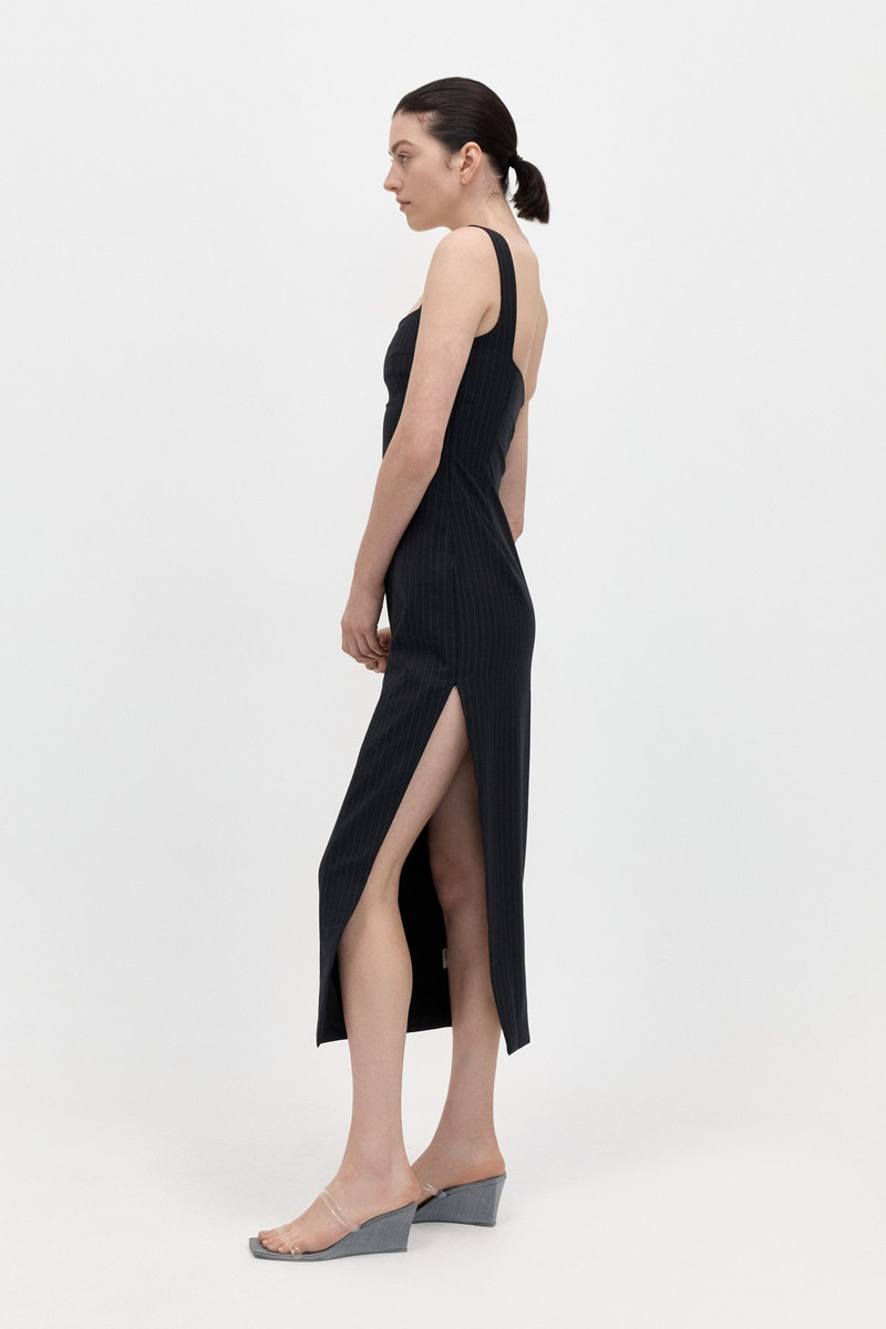 ST. AGNI Pinstripe Midi Dress - Black outlook
