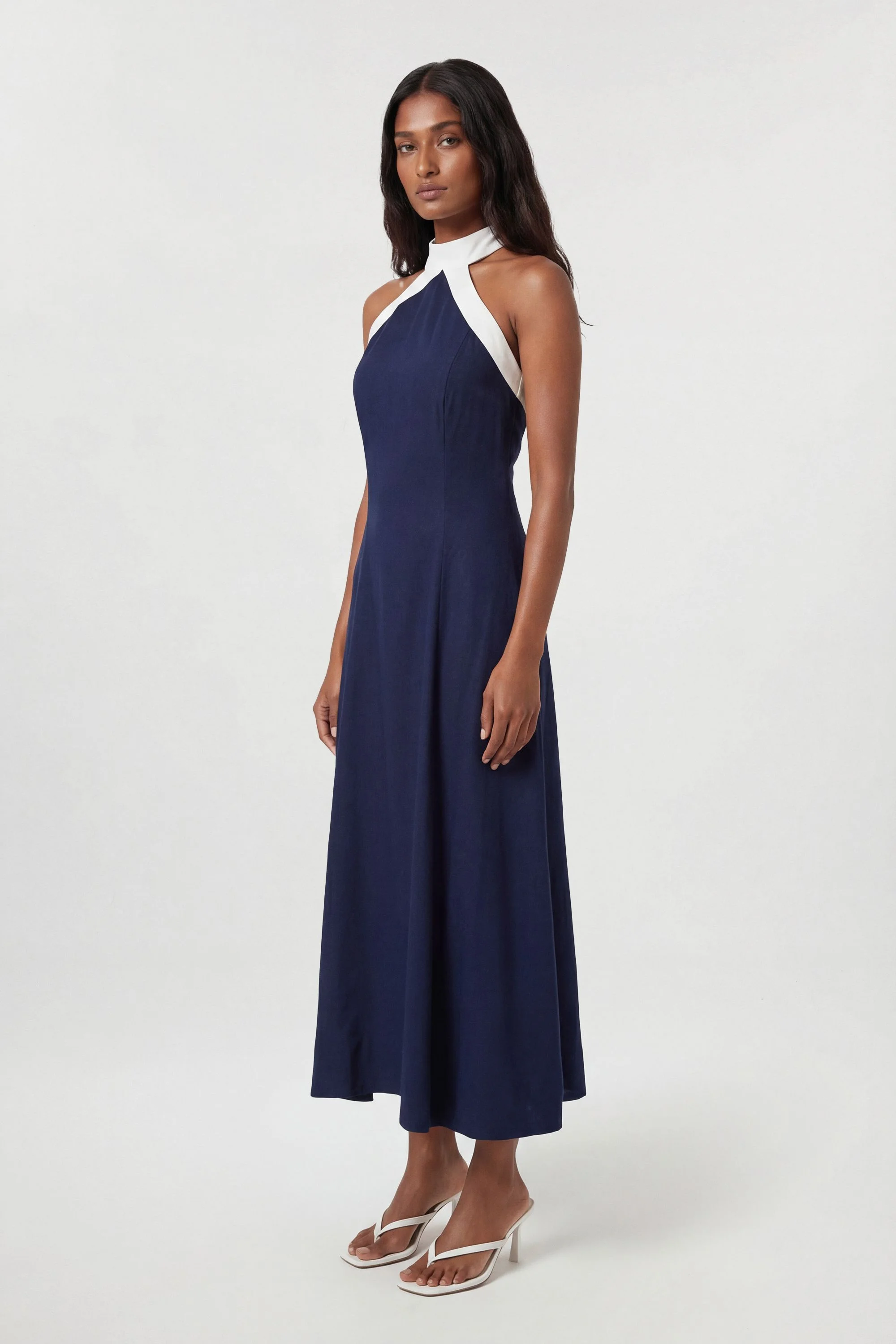 Viscose Linen Woven Halter Neck Maxi Dress - 1