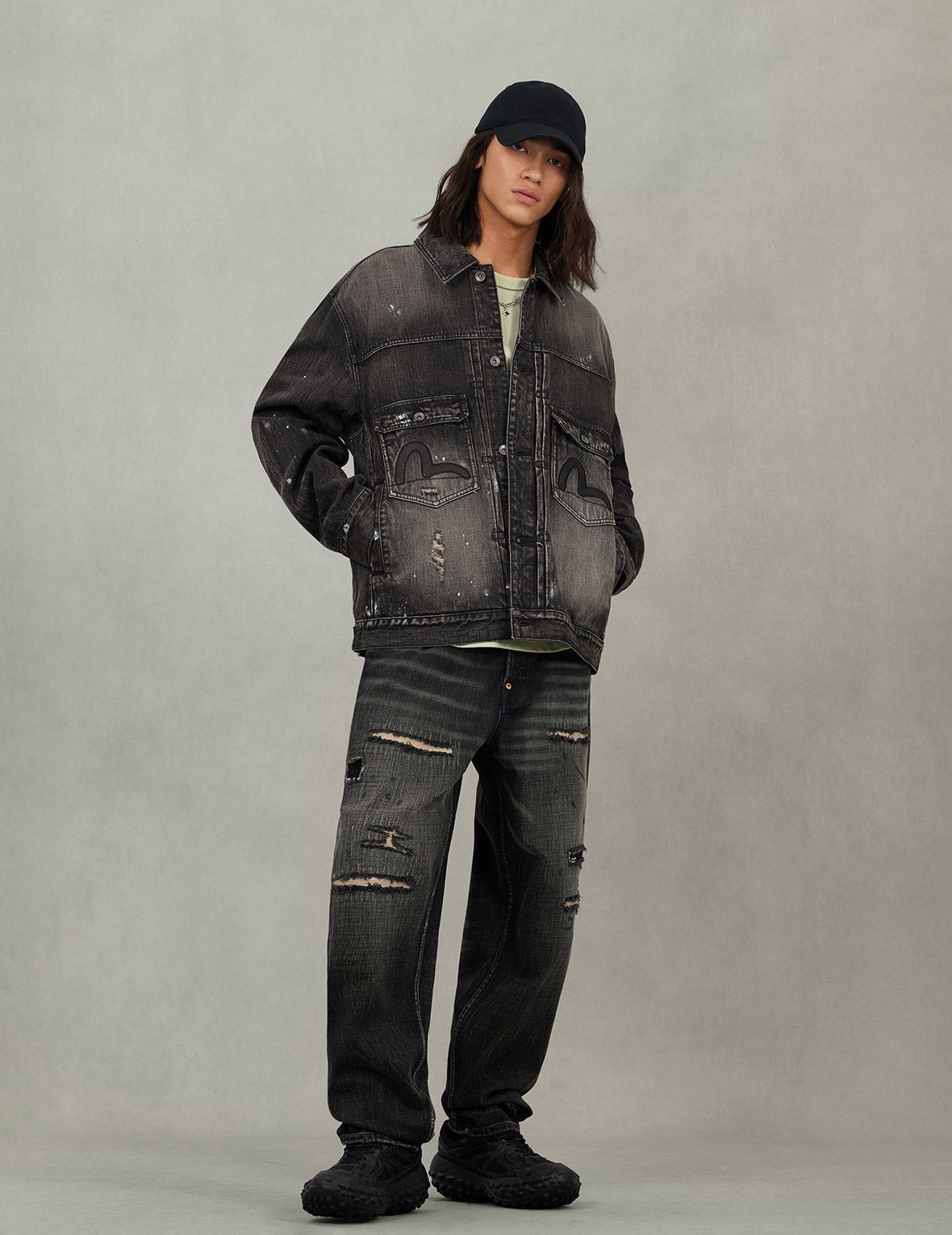 Leather Seagull Appliqué Relax Fit Denim Jacket - 5
