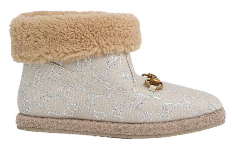 (WMNS) Gucci Canvas Wool Lame GG Monogram Fria Horsebit Ankle Boots 'Gardenia Silver' 629086-2C810-9 - 2
