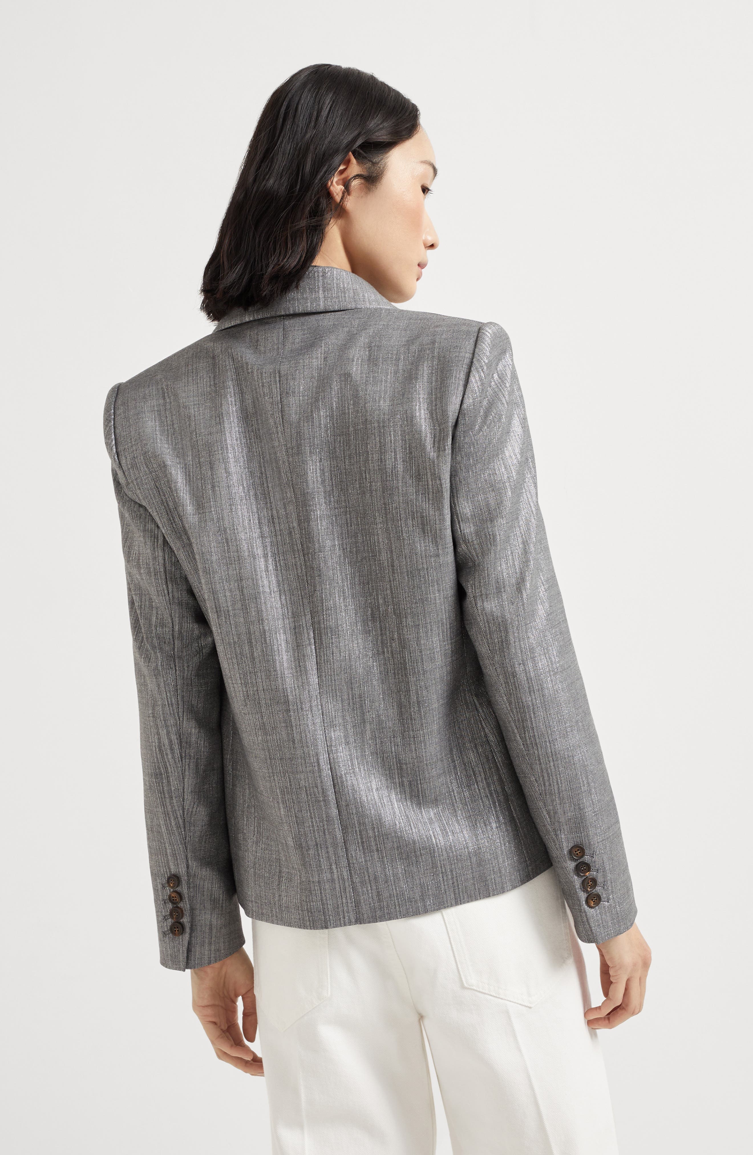 Brunello Cucinelli Sparkling twill blazer in Silver at Nordstrom - 3