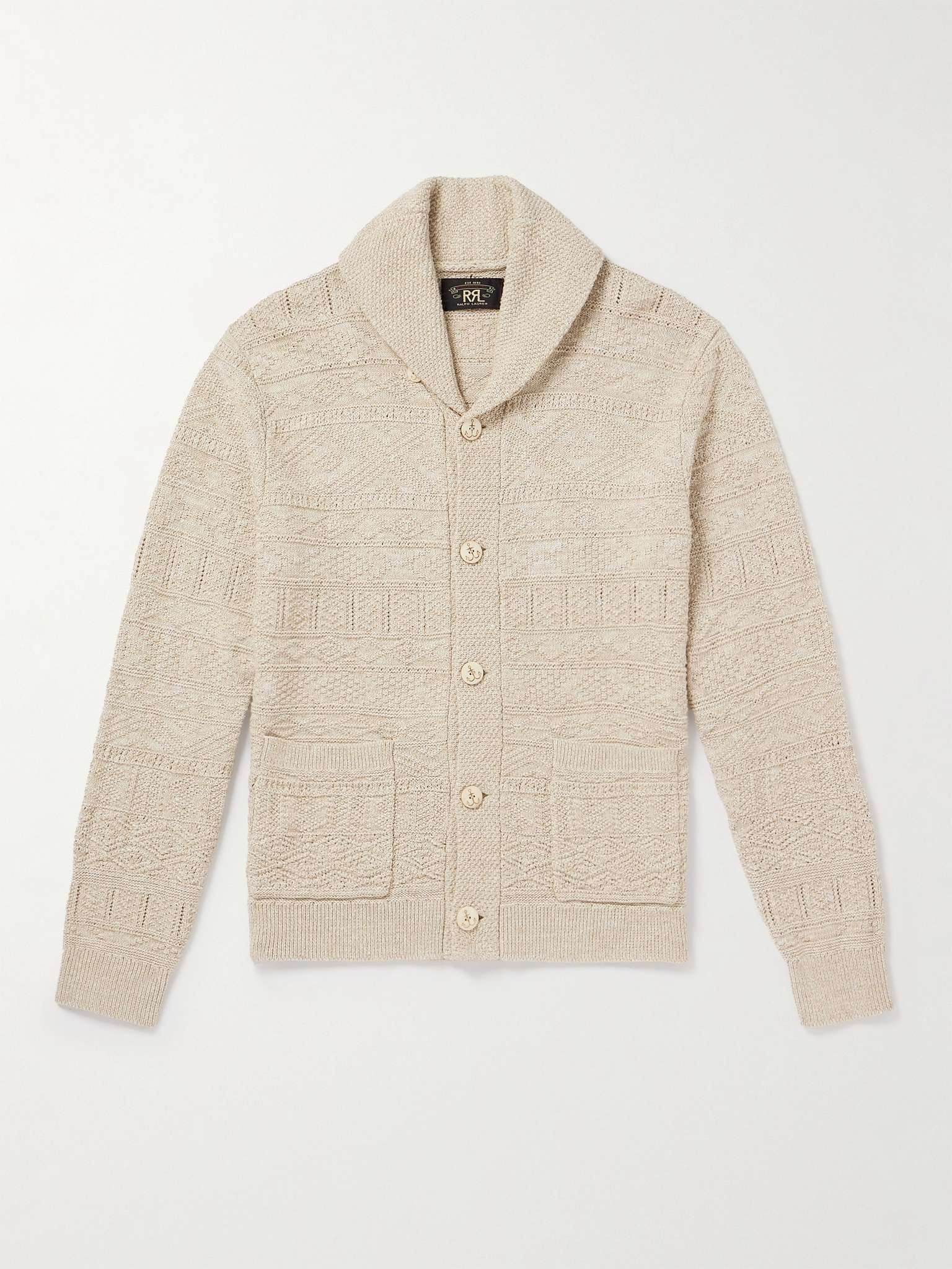 Shawl-Collar Jacquard-Knit Cotton and Linen-Blend Cardigan - 1
