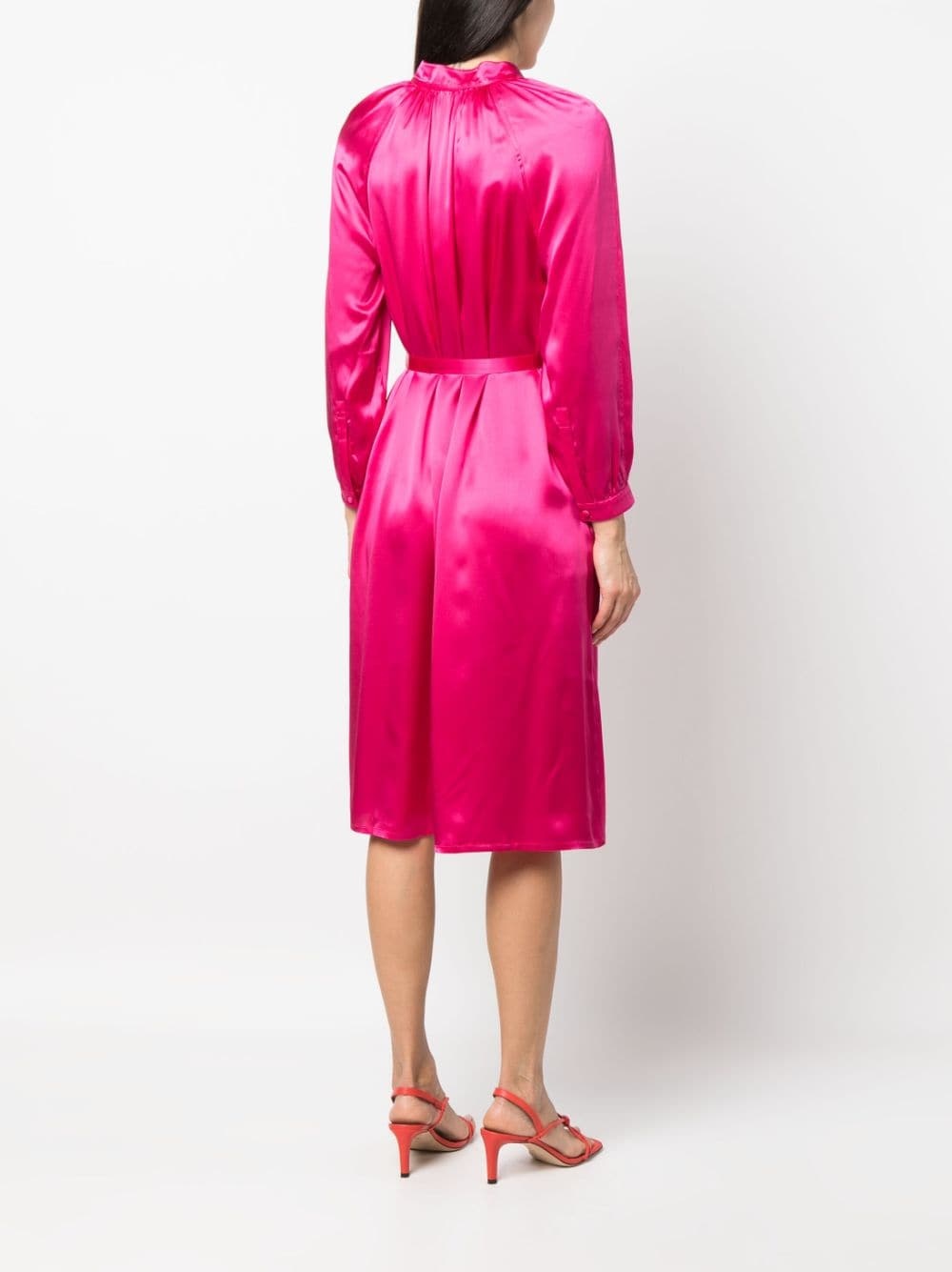 long-sleeve wraparound silk dress - 4