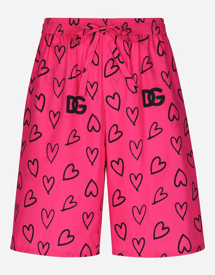 Cotton jogging shorts with DG heart print - 1