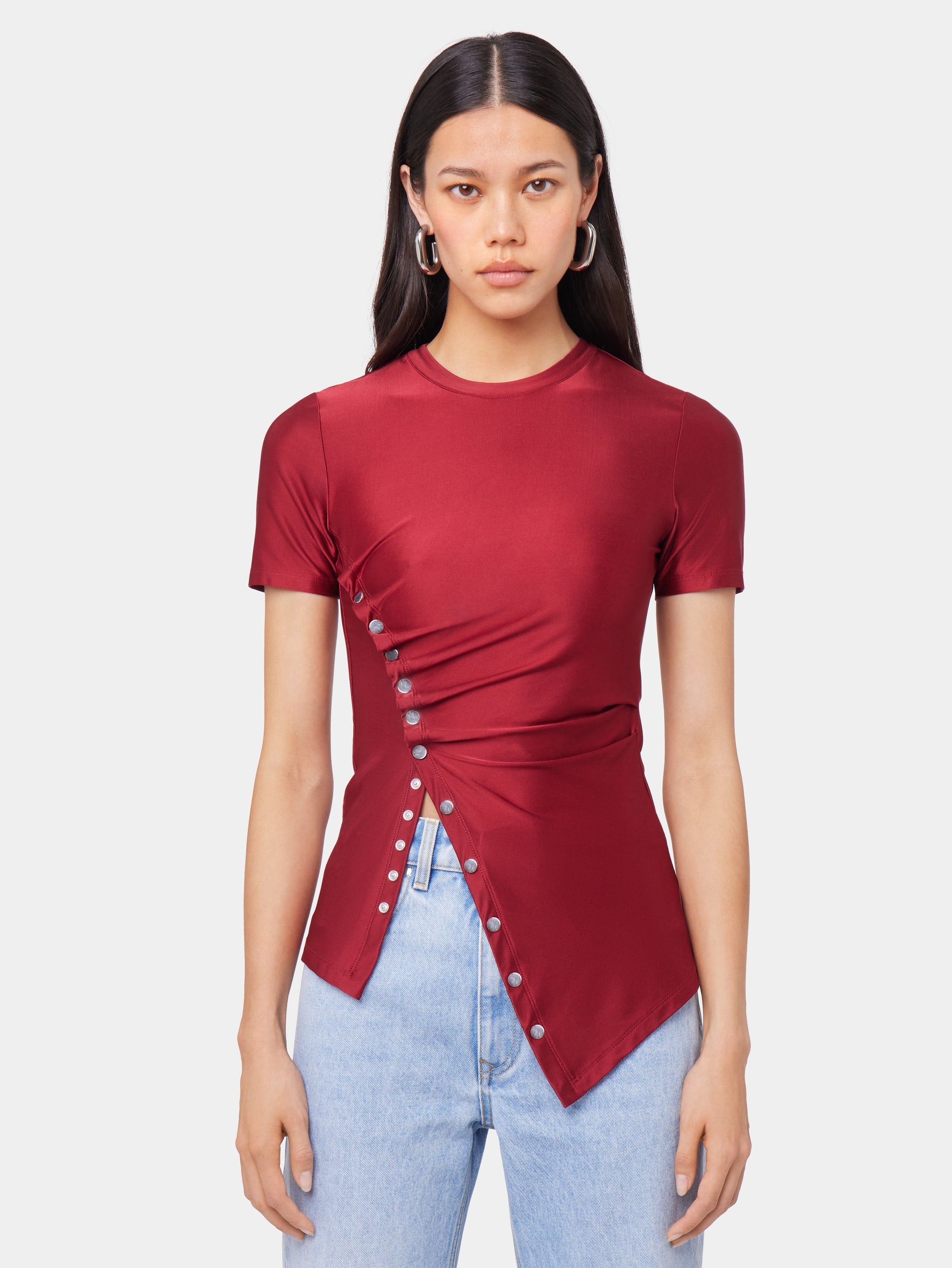RED SHORT-SLEEVE DRAPED TOP IN JERSEY - 2