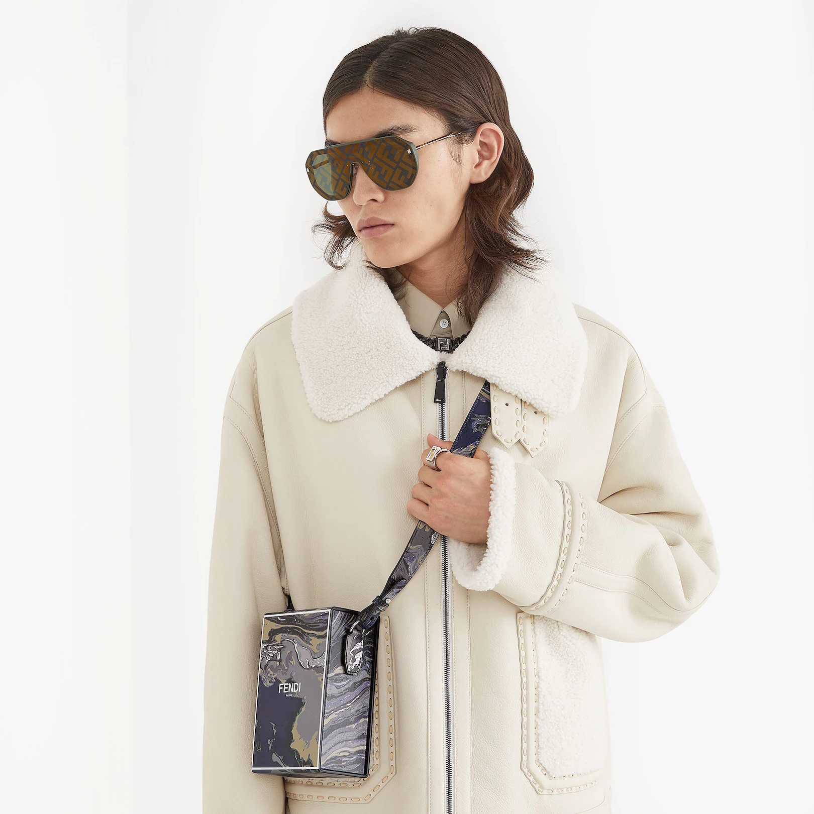 Marble-print leather bag - 6