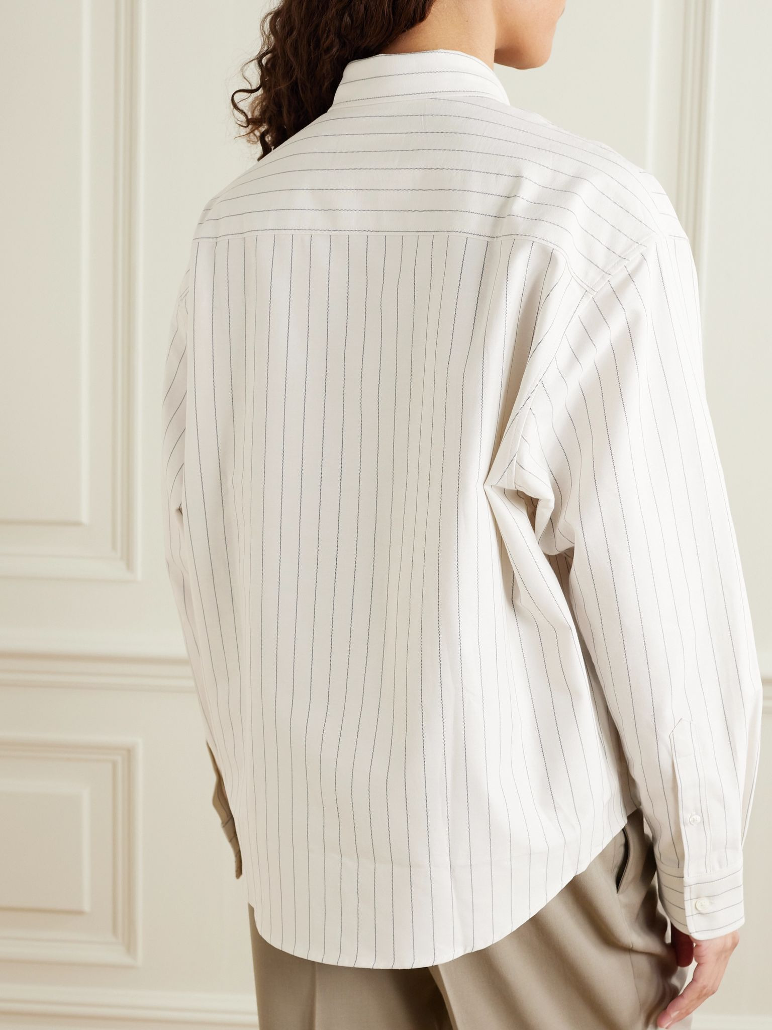 Embroidered striped cotton Oxford shirt Light gray - 4