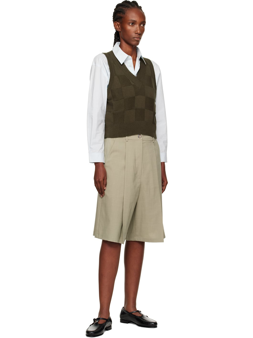 Khaki Checkered Cotton & Cashmere Vest - 4