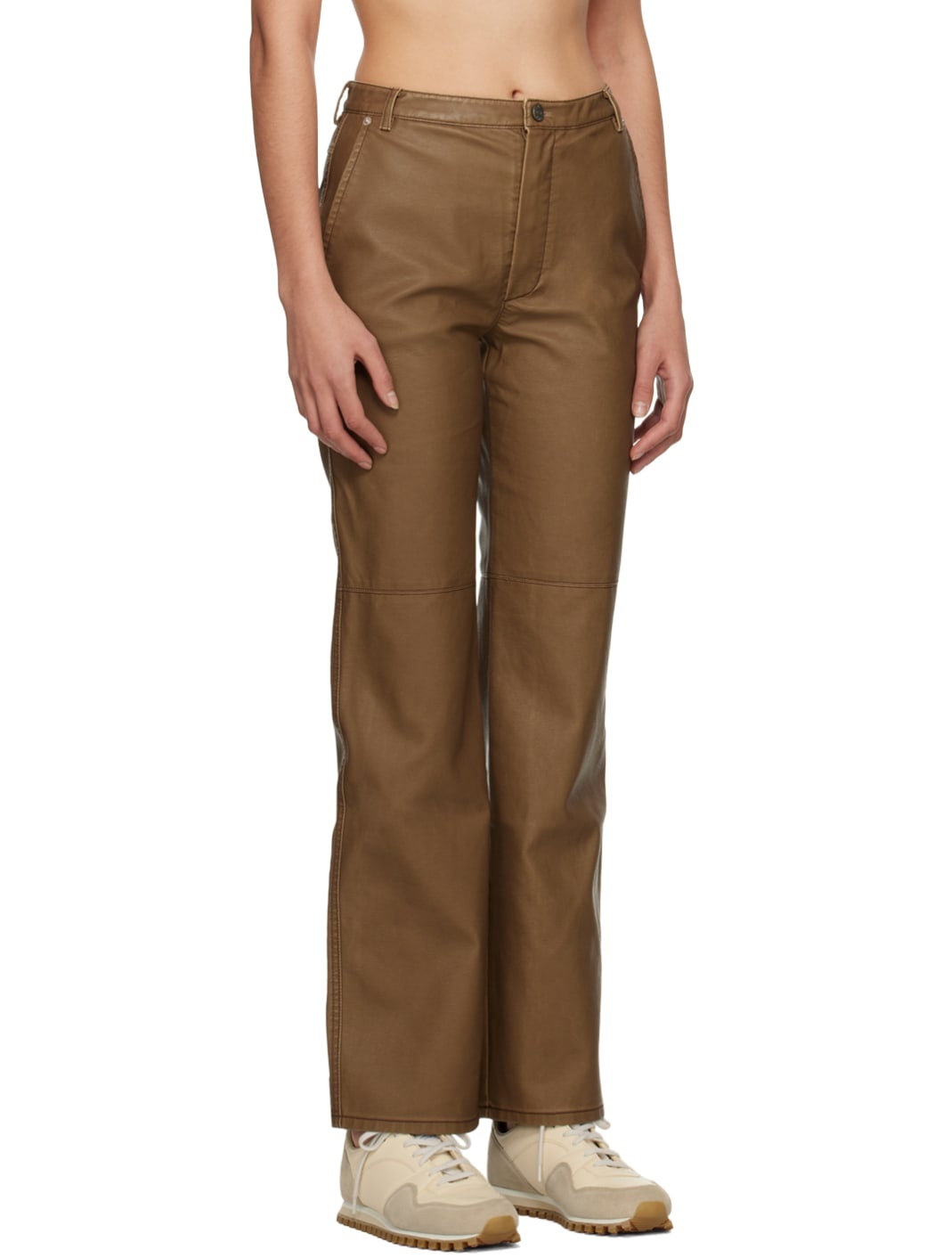 Brown Straight-Leg Faux-Leather Trousers - 2